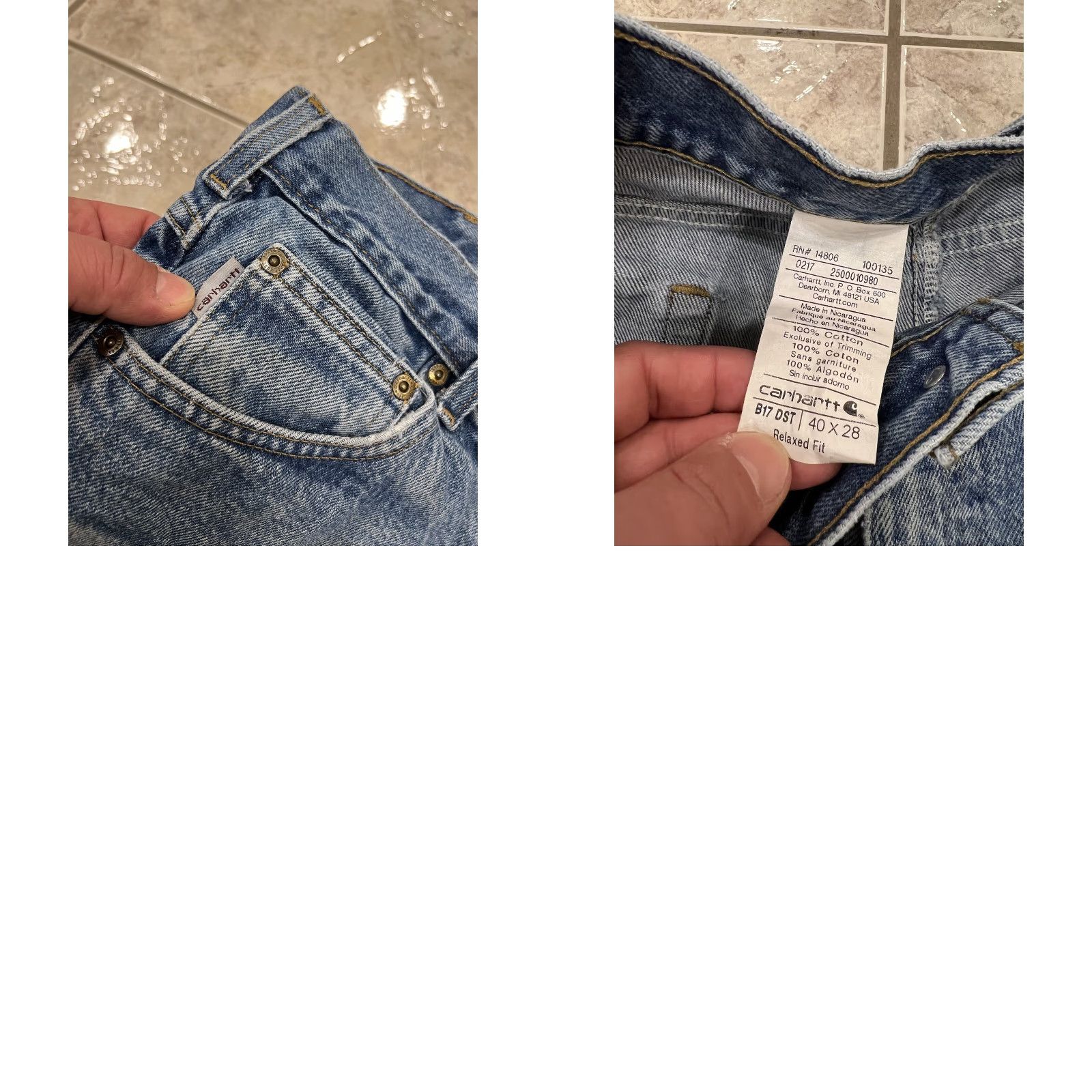 Carhartt Carhartt Jeans Men 40x28 B17 DST Relaxed Fit Denim Blue Distressed 5-Pocket Regular Size Type: Jeans Mens Regular Blue 40x28 Size US 40 / EU 56 - 9 Thumbnail