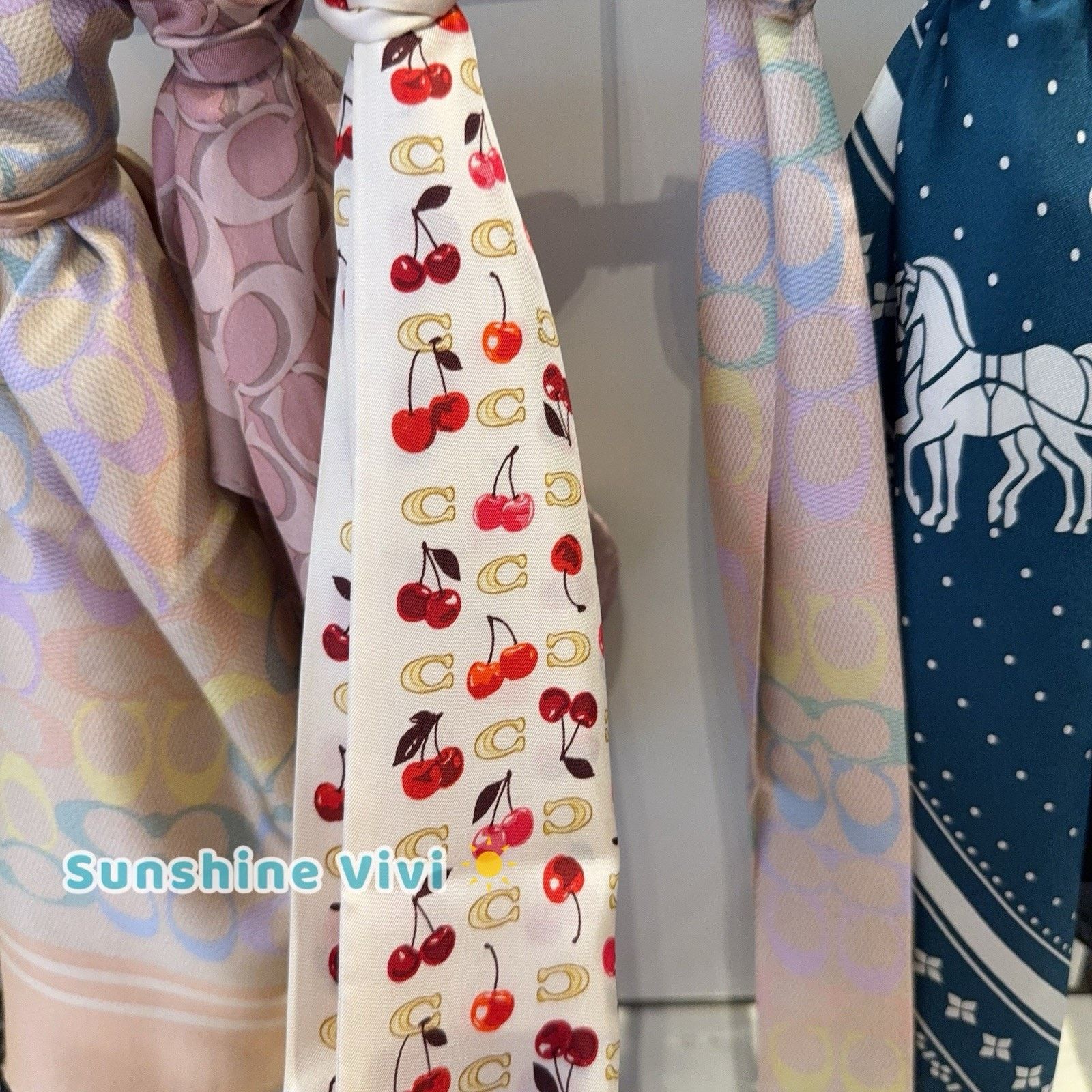 Coach NWT Coach Sculpted C Cherries Silk Wide Skinny Scarf cdg77 Size ONE SIZE - 3 Thumbnail