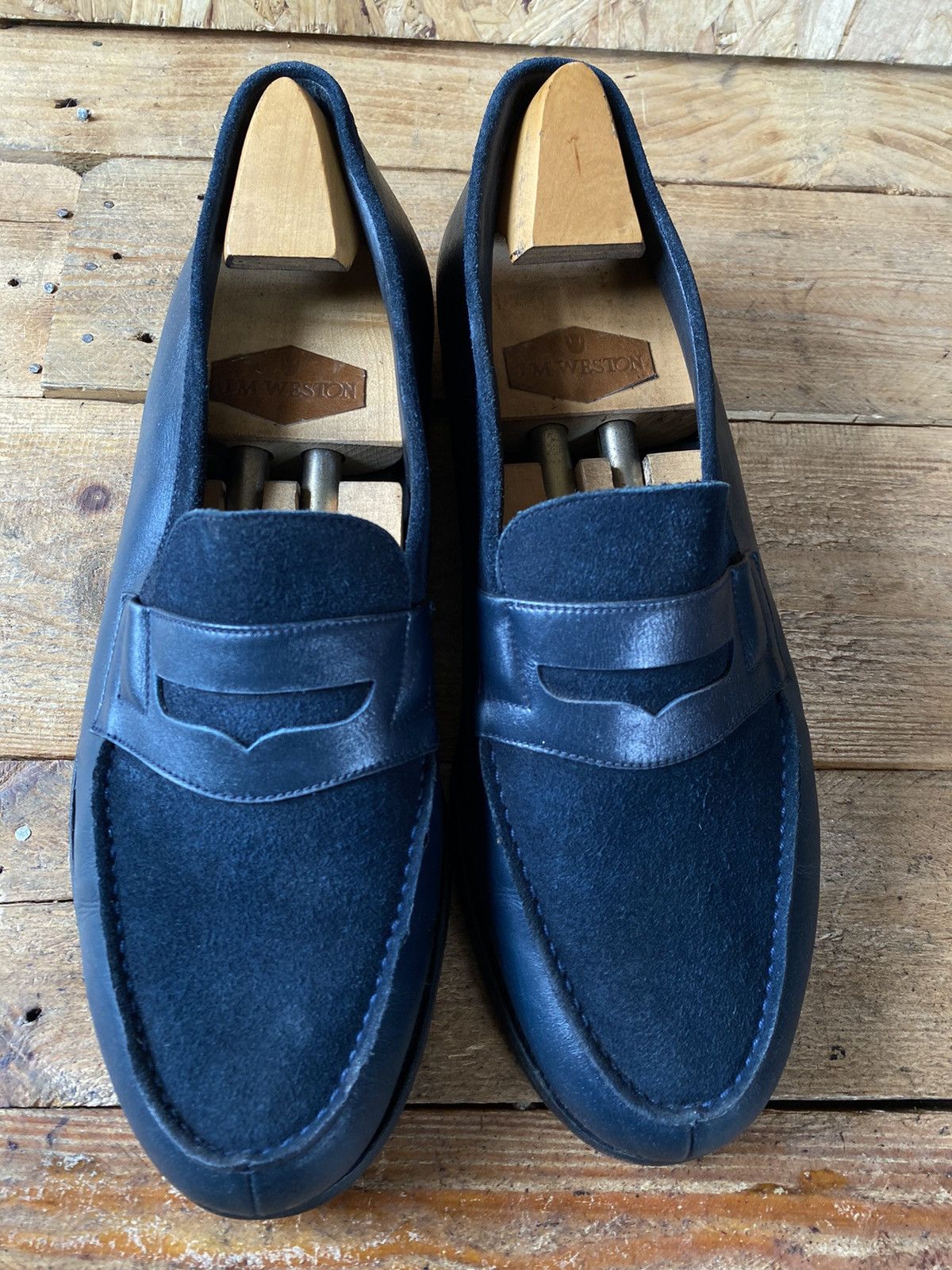 J.M. Weston J.M.Weston 180 blue suede penny loafers sz uk 9E US 10 Size US 9.5 / EU 42-43 - 1 Thumbnail