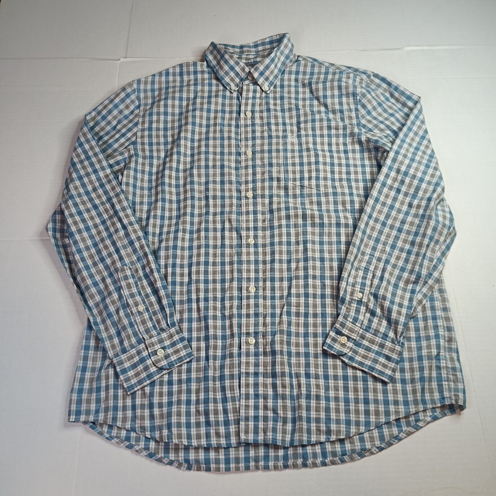 Chaps Chaps Shirt Men's XL Gray White Blue Easy Care Check Size US XL / EU 56 / 4 - 1 Thumbnail