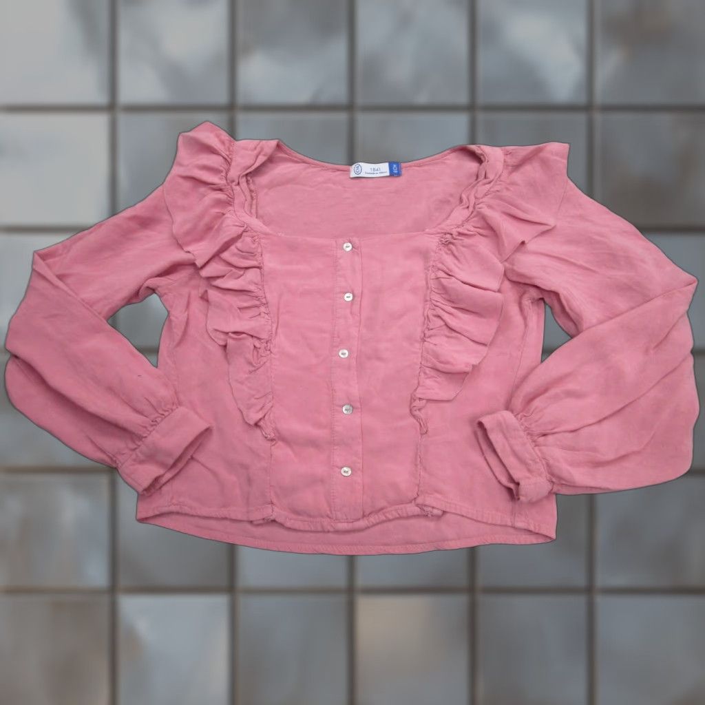 C&A C&A 1841 Shirt Womens Pink XS Ruffle Button Front Long Sleeve Boho Blouse Size XS / US 0-2 / IT 36-38 - 1 Thumbnail