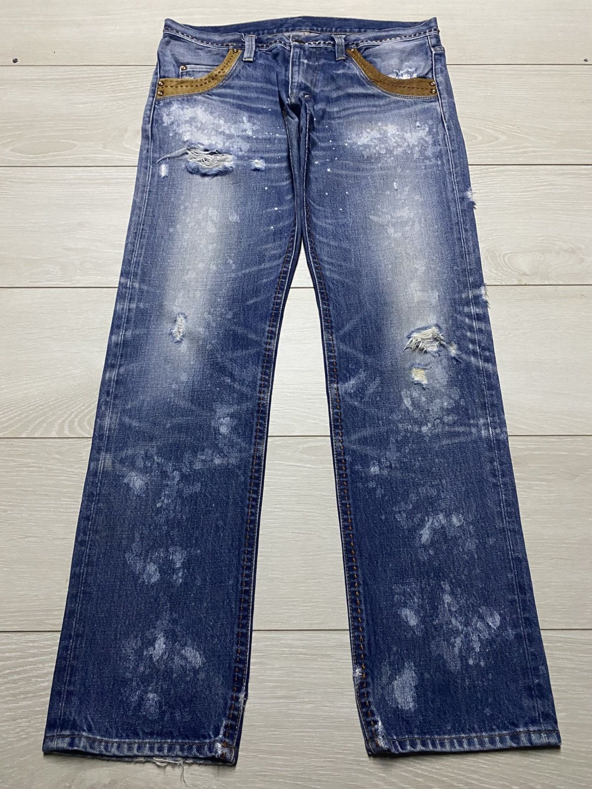 Japanese Brand Japanese Brand RnaSlang Bleach Splatter Slim Fit Jeans Size US 33 - 1 Thumbnail