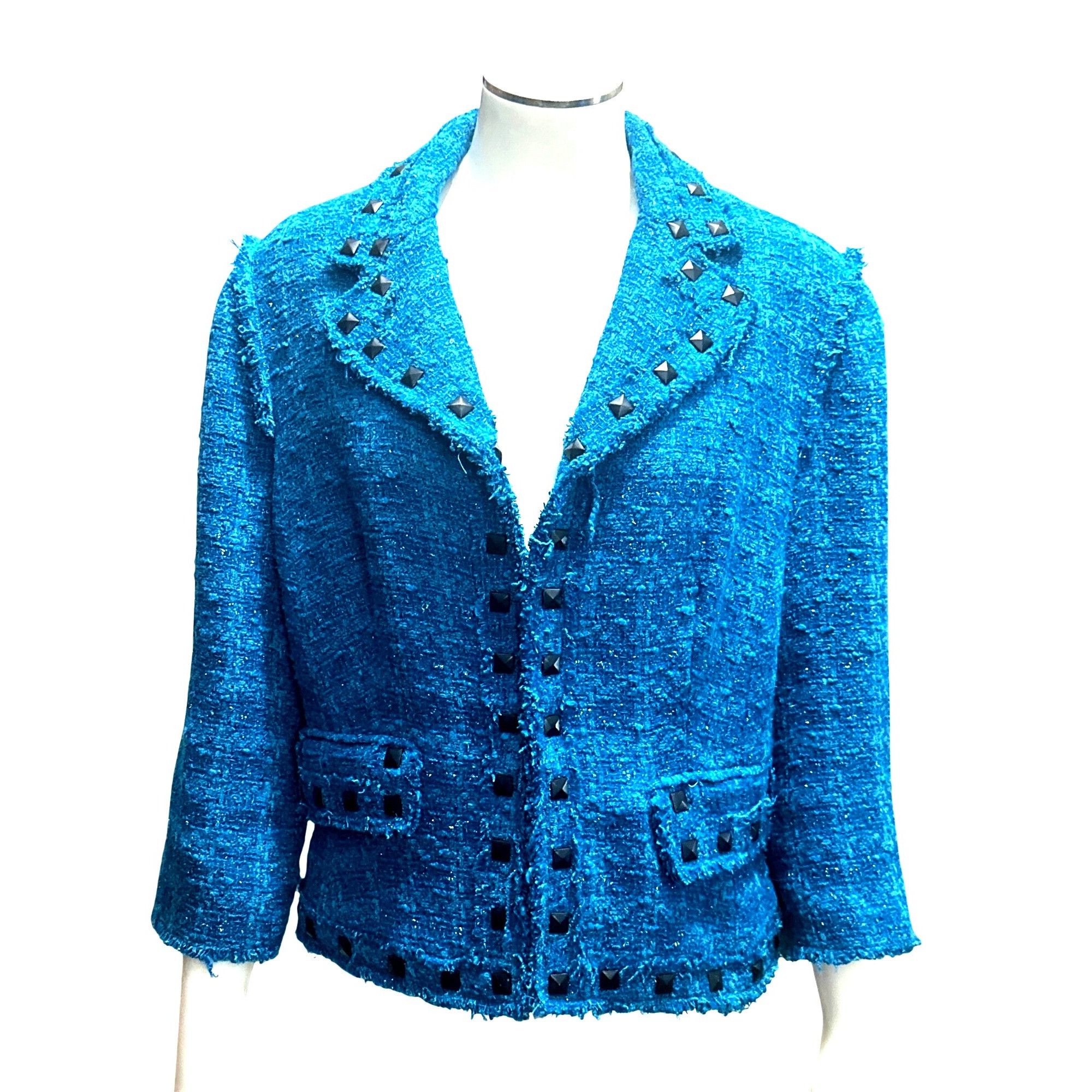 Other Alberto Makali Size 12 Teal Blue Boucle Studded Cropped Twee Size XL / US 12-14 / IT 48-50 - 11 Thumbnail