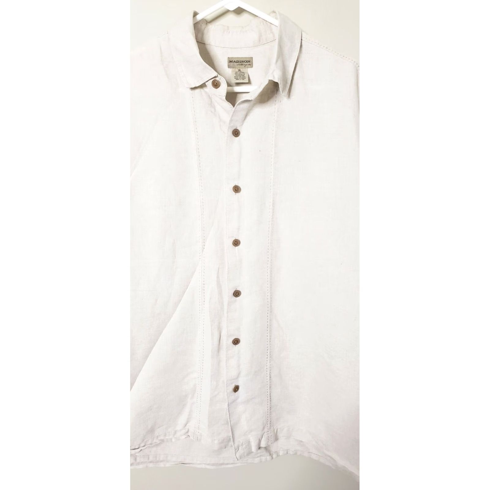 Madison Madison Clothing Co. Shirt XL Beige Linen-Cotton Short Sleeve Button Down Mens Regular Collar Size US XL / EU 56 / 4 - 2 Thumbnail