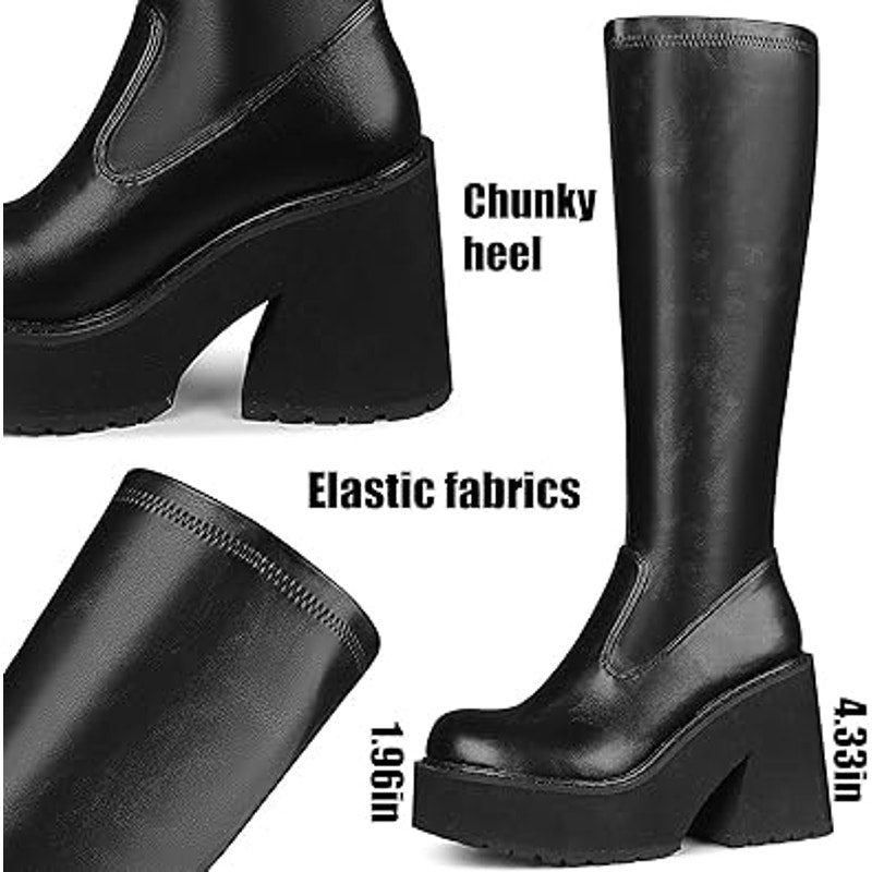 Other Aminugal Women's Size 10 Black Knee High Platform Boots Size US 10 / IT 40 - 2 Thumbnail