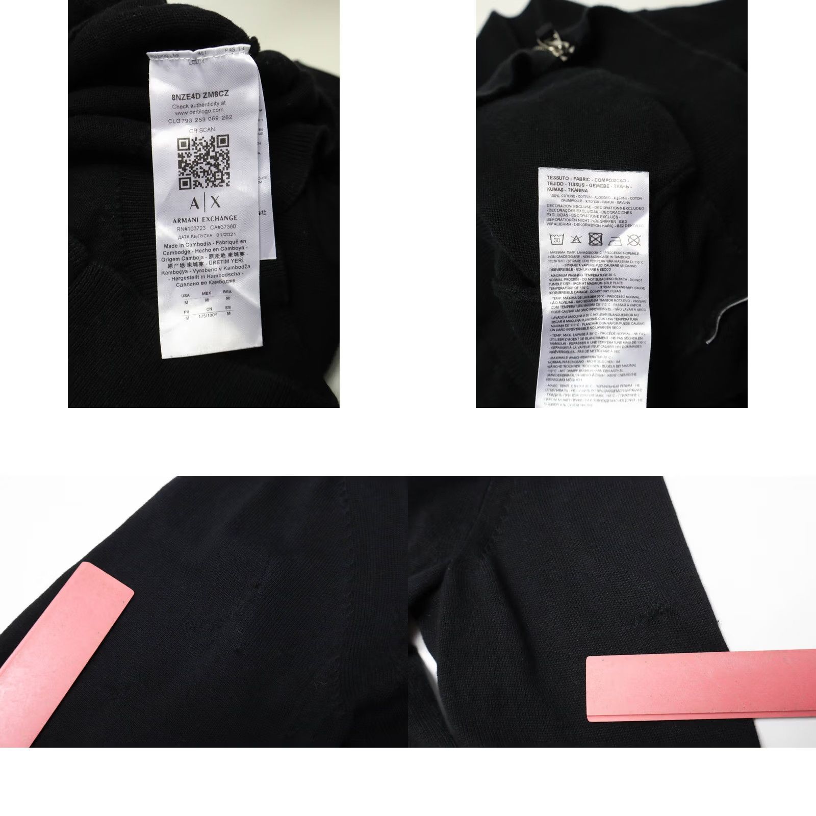 Armani Exchange ARMANI EXCHANGE Jumper Men MEDIUM Black Mock Neck Full Zip Pocket Pure Cotton Size US M / EU 48-50 / 2 - 8 Thumbnail