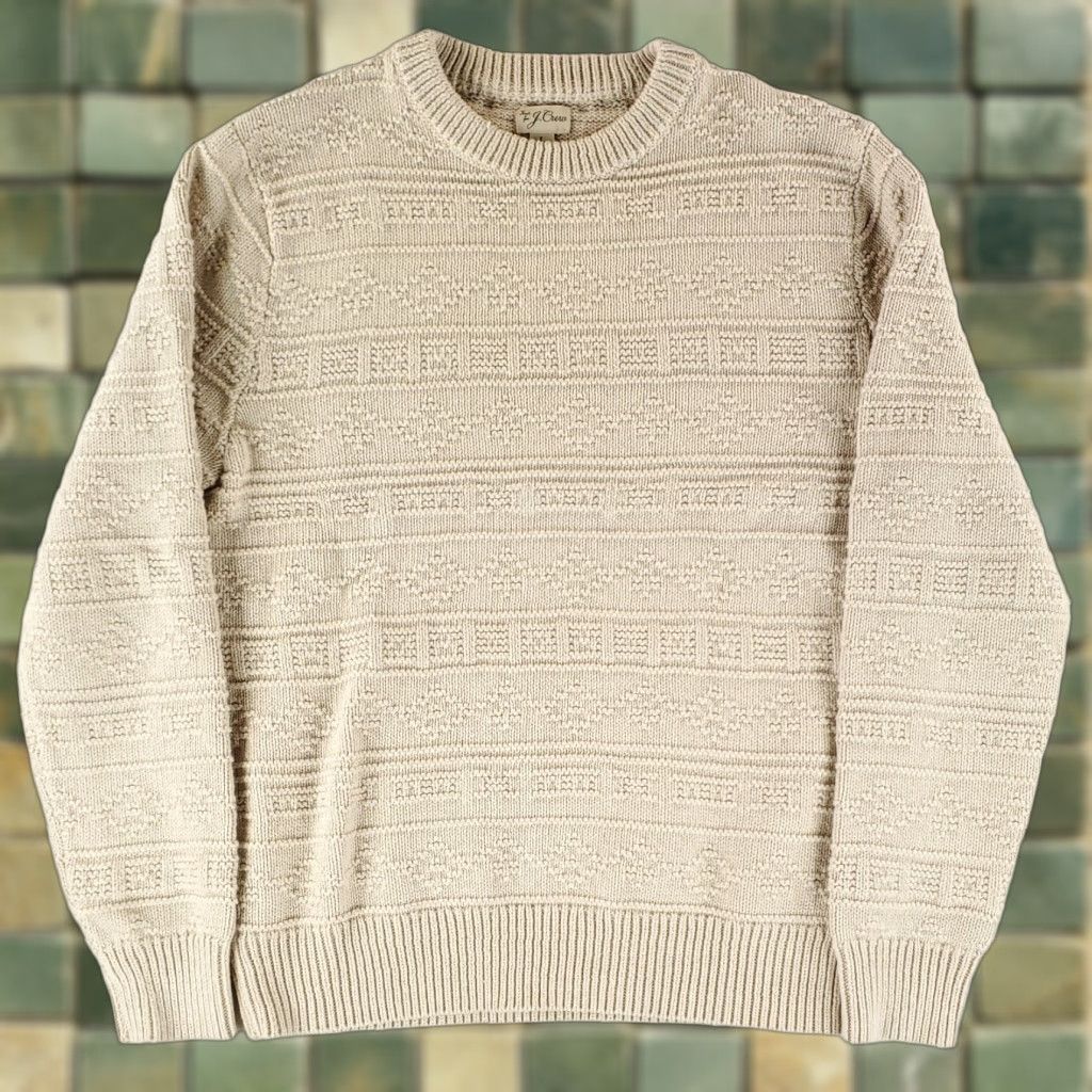 J.Crew J.CREW Sweater Pullover Cotton Textured Knit White Mens L Beige Size US L / EU 52-54 / 3 - 1 Thumbnail