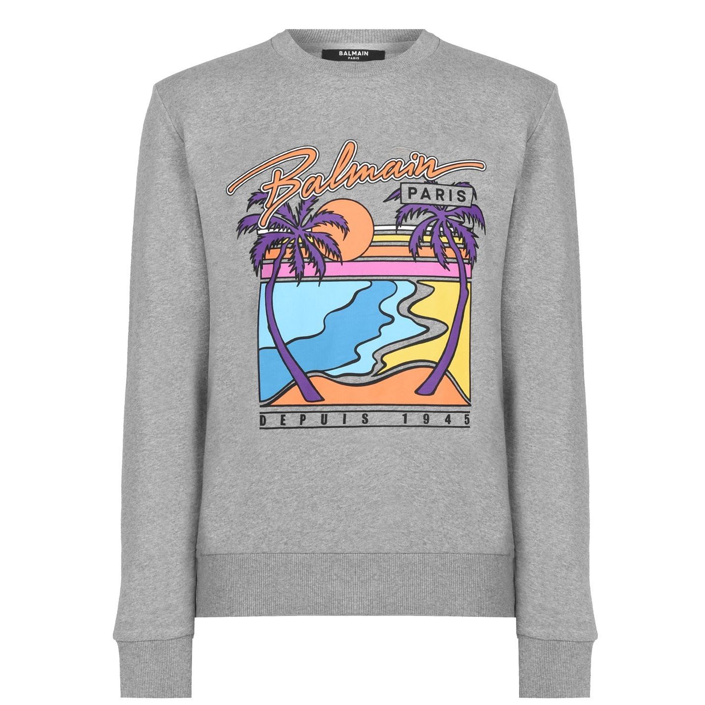 Balmain Balmain Beach Sweatshirt Gray Men's Size S Palm Trees Size US S / EU 44-46 / 1 - 1 Thumbnail