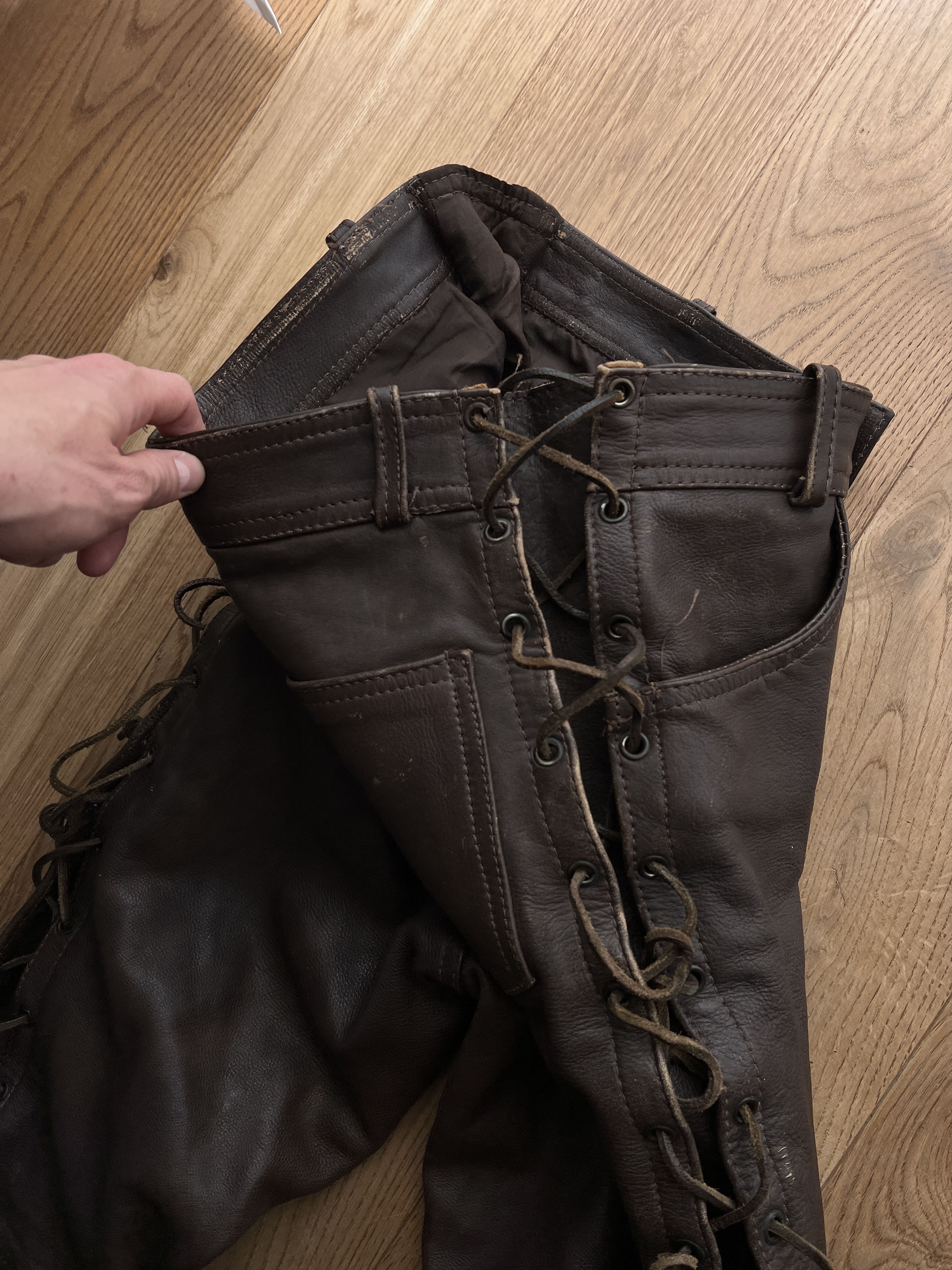 Genuine Leather Crazy! Cowboy core lace up leather pants opium avant garde S Size US 29 - 7 Thumbnail