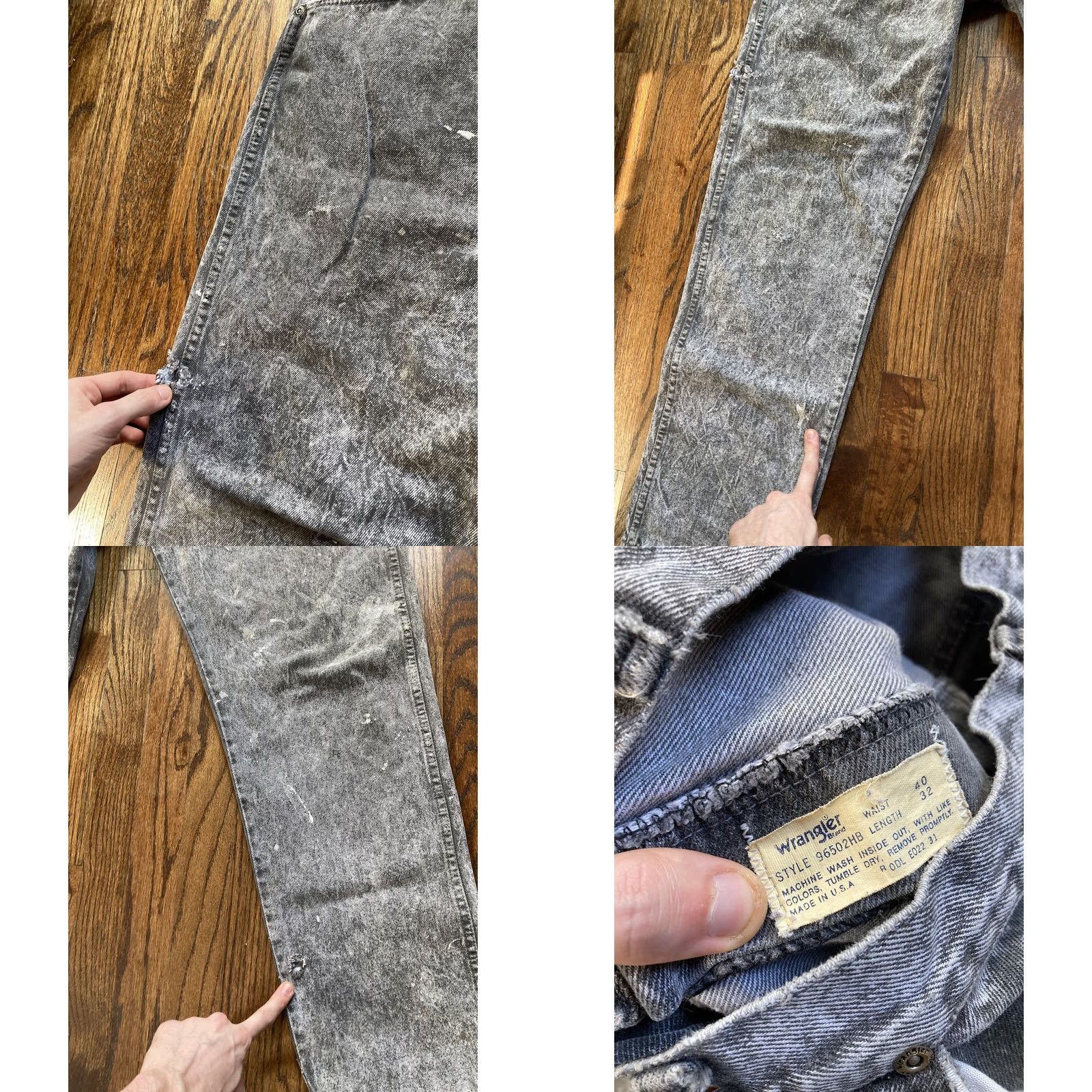 Wrangler VINTAGE Wrangler Jeans Mens 40x32 (fits 35x30) Acid Washed Gray USA Made Grunge Size US 40 / EU 56 - 8 Thumbnail