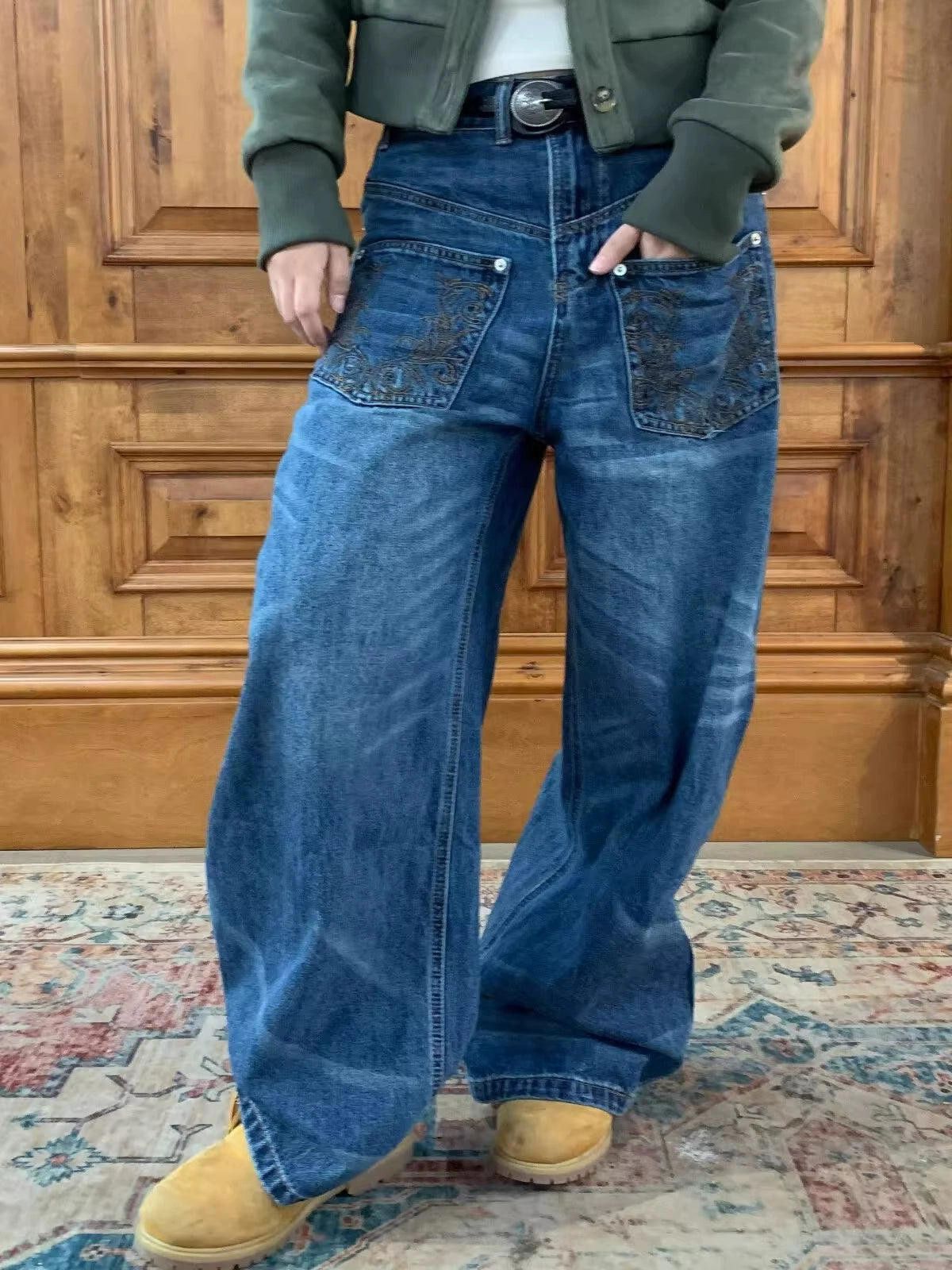 Vintage Blue Wide Leg Denim Jeans, Baggy Casual Jeans Size US 30 / EU 46 - 1 Thumbnail