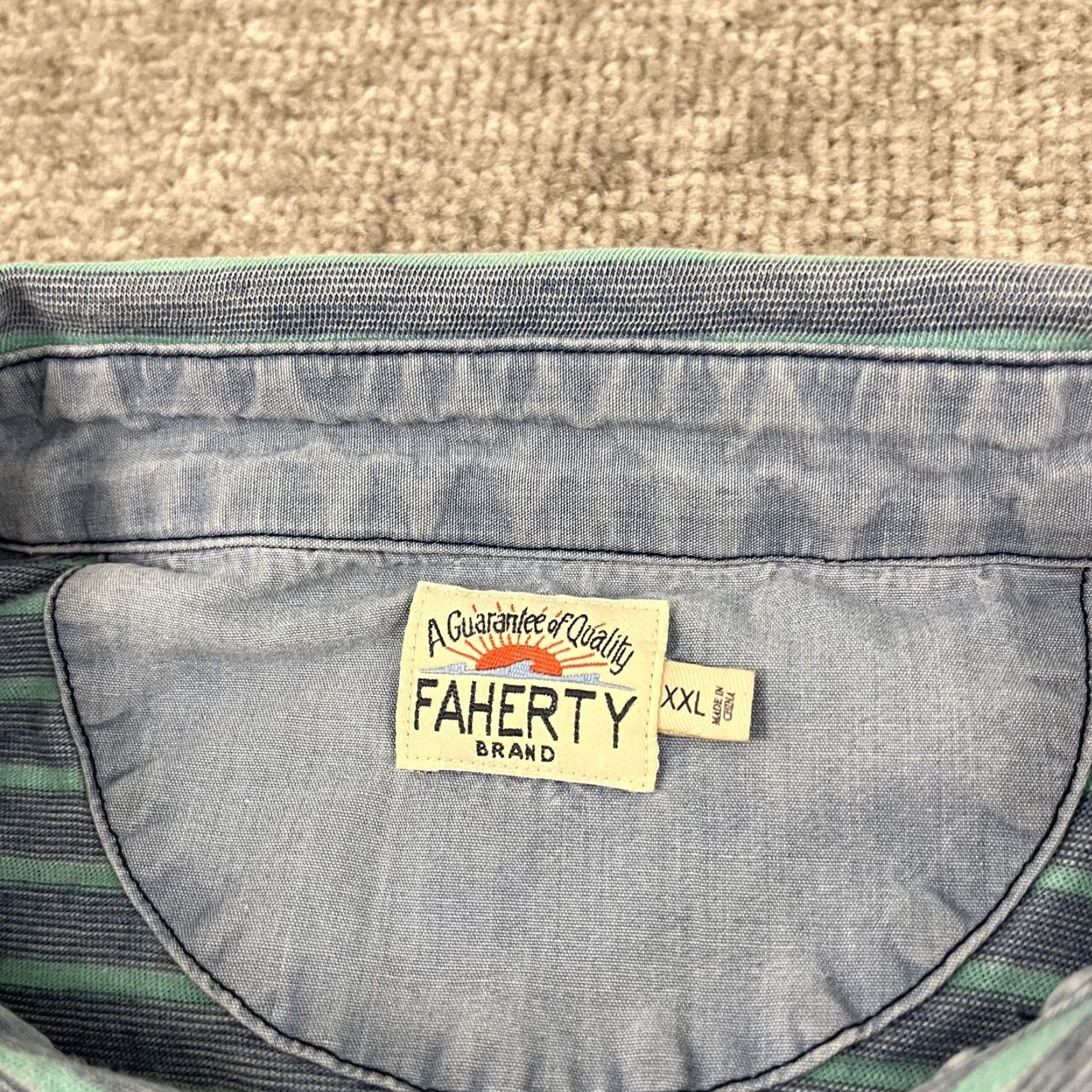 Faherty Faherty Polo Shirt Mens 2XL Blue Stripe Indigo Dyed Cotton Pocket S/S Casual Shirt Polo Size US XXL / EU 58 / 5 - 3 Thumbnail