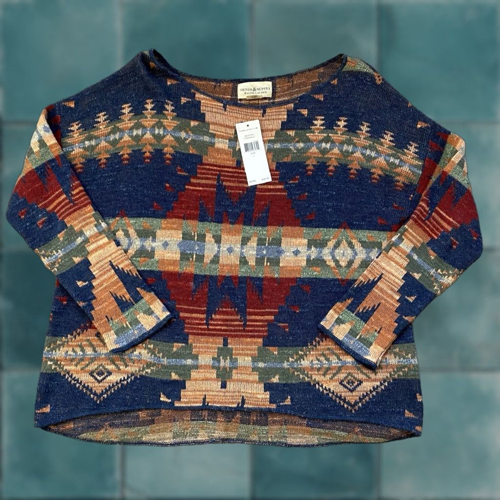 VINTAGE Ralph Lauren Denim Supply Aztec Pattern Pullover Sweater
