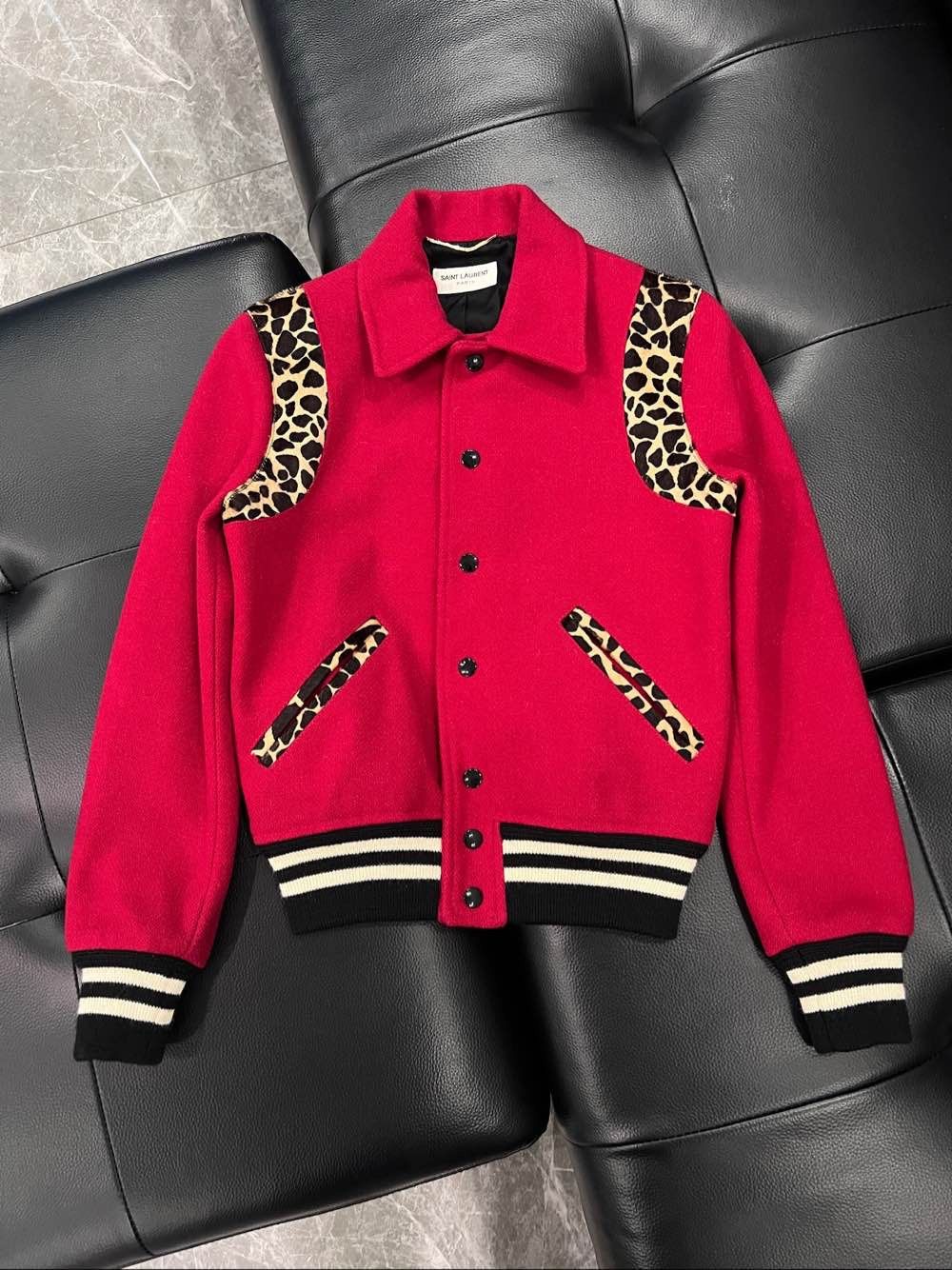 Saint Laurent Paris Saint Laurent Leopard Trim Varsity Jacket Size FR 34 Size XS / US 0-2 / IT 36-38 - 1 Thumbnail
