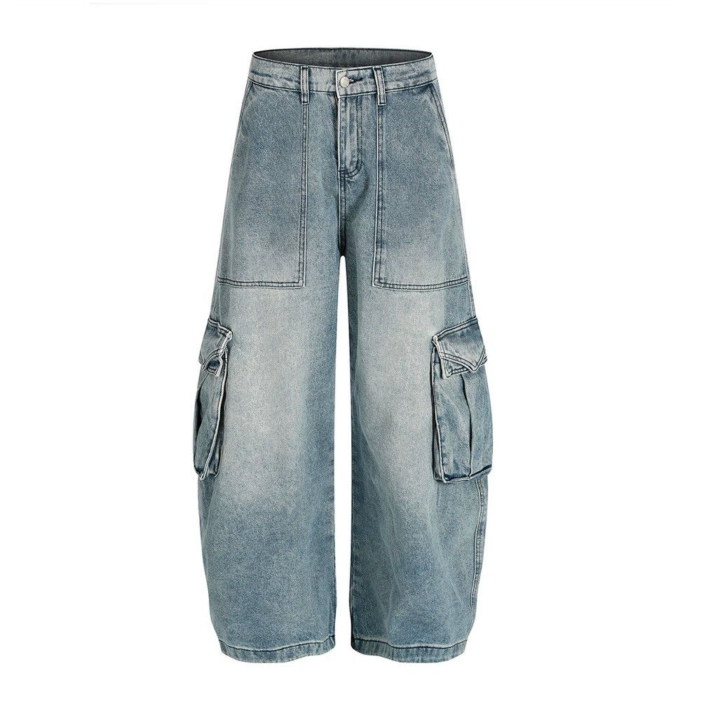 Jean Distressed men's washed multi-pocket cargo scimitar jeans Size US 32 / EU 48 - 1 Thumbnail