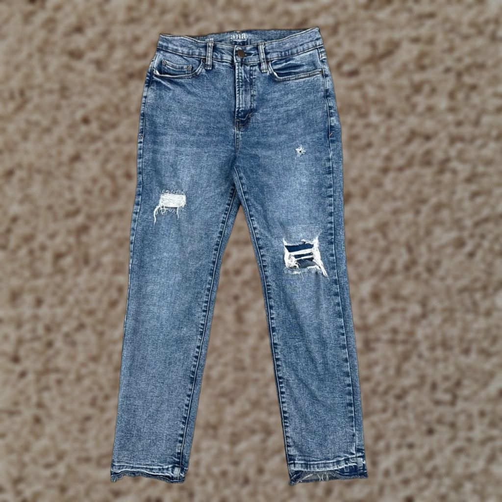 Vintage A.N.A Jeans Women’s 6 Blue Denim Straight Leg High Rise 26x25 Button Zip 5-Pocket Distressed Cotton Blend Jeans Womens (90s, American Designer Theme) Size 28" / US 6 / IT 42 - 1 Thumbnail