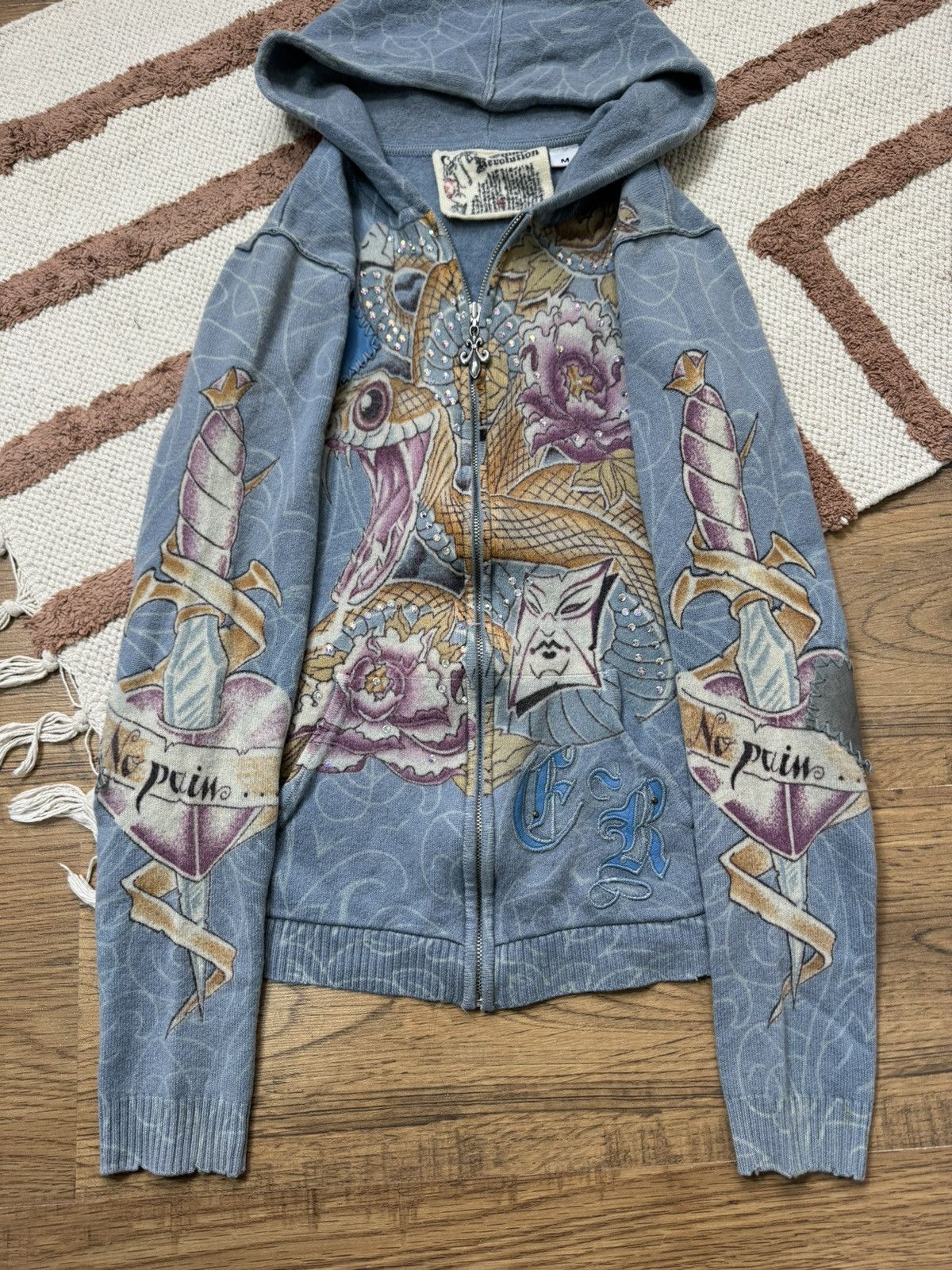 Vintage VINTAGE ED HARDY STYLE KNITTED ETHNIC REVOLUTION ZIP HOODIE Size M / US 6-8 / IT 42-44 - 3 Thumbnail