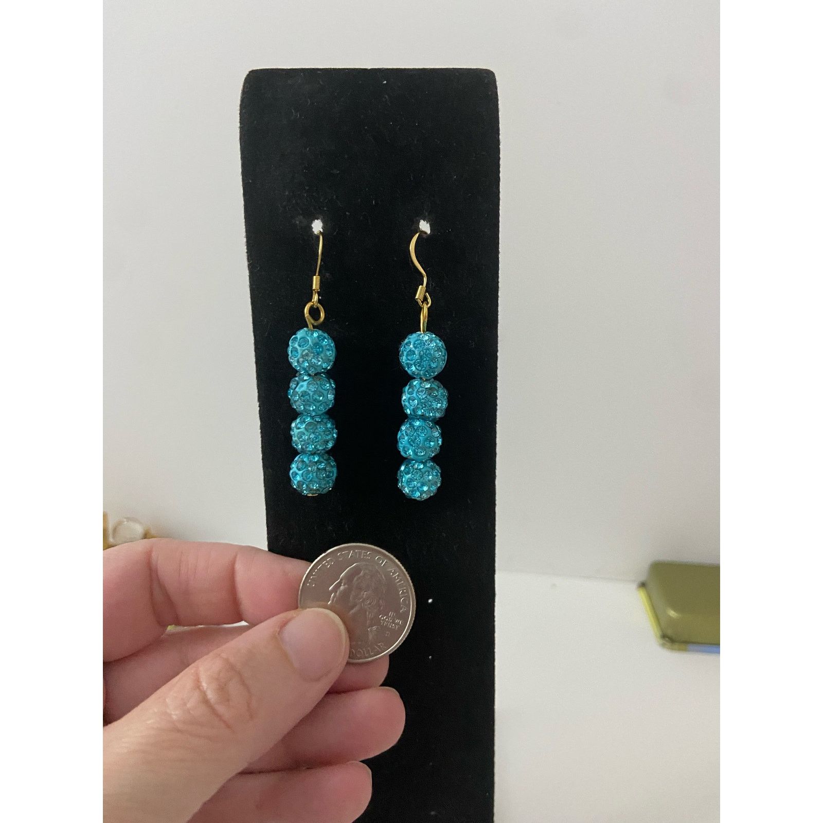 Handmade bright blue bead earrings Size ONE SIZE - 2 Thumbnail