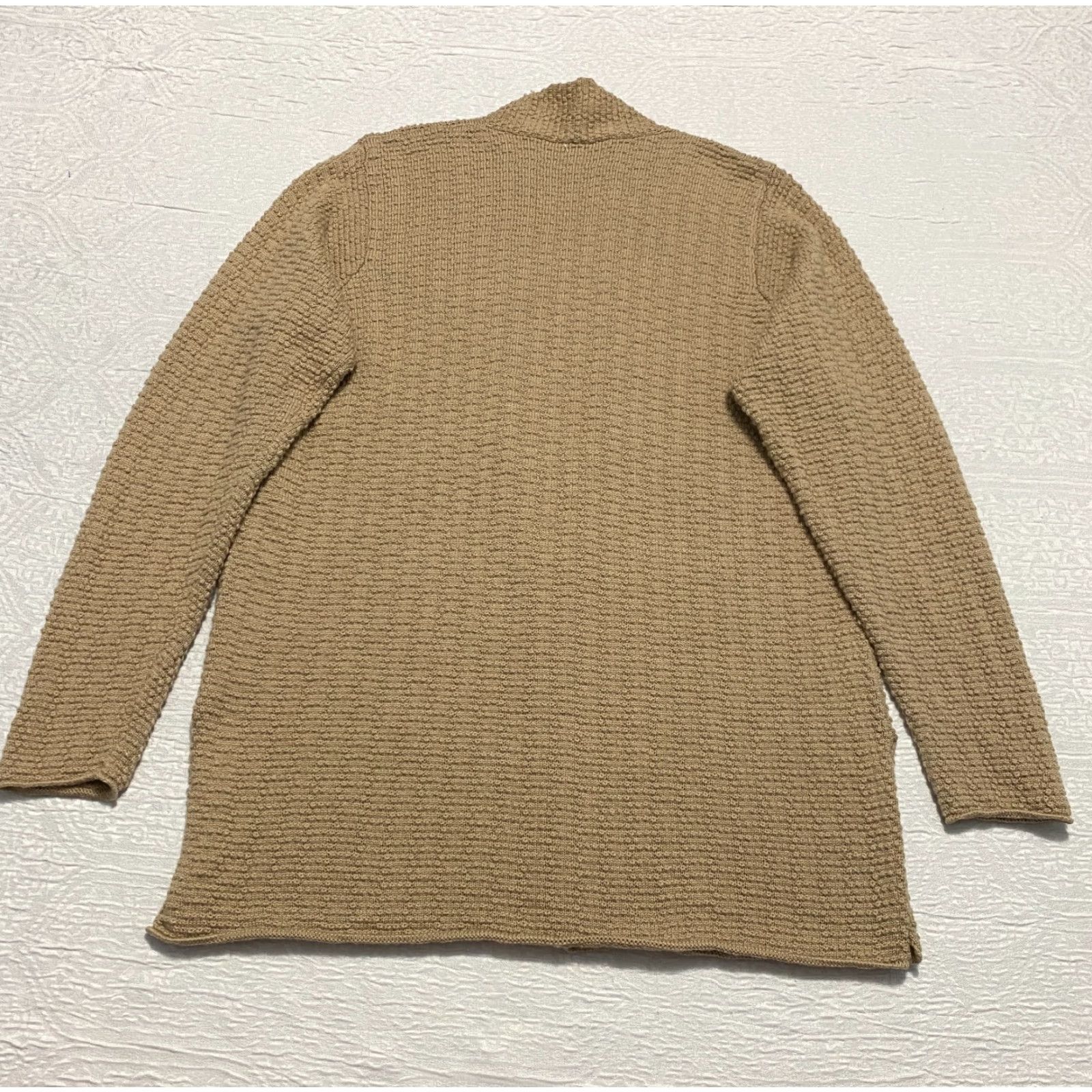 Vintage VINTAGE Merino Wool Knit Cardigan Open Front Side Slit Tan Beige Italian Yarn Women XL Brown Size XL / US 12-14 / IT 48-50 - 4 Thumbnail
