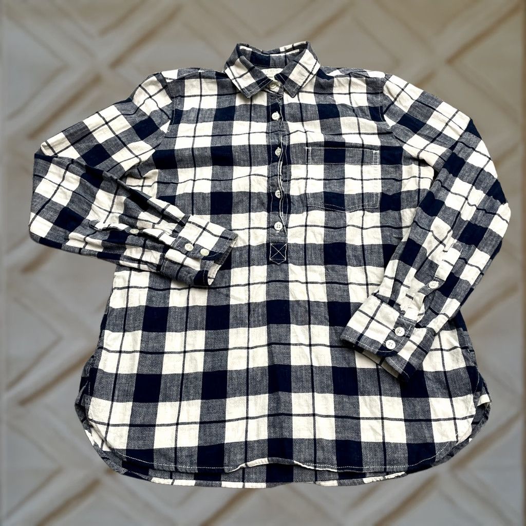 J.Crew J.CREW Shirt Women XXS Blue White Plaid Long Sleeve Cotton Casual Button Up Regular Fit Size XXS / US 00 / IT 34 - 1 Thumbnail