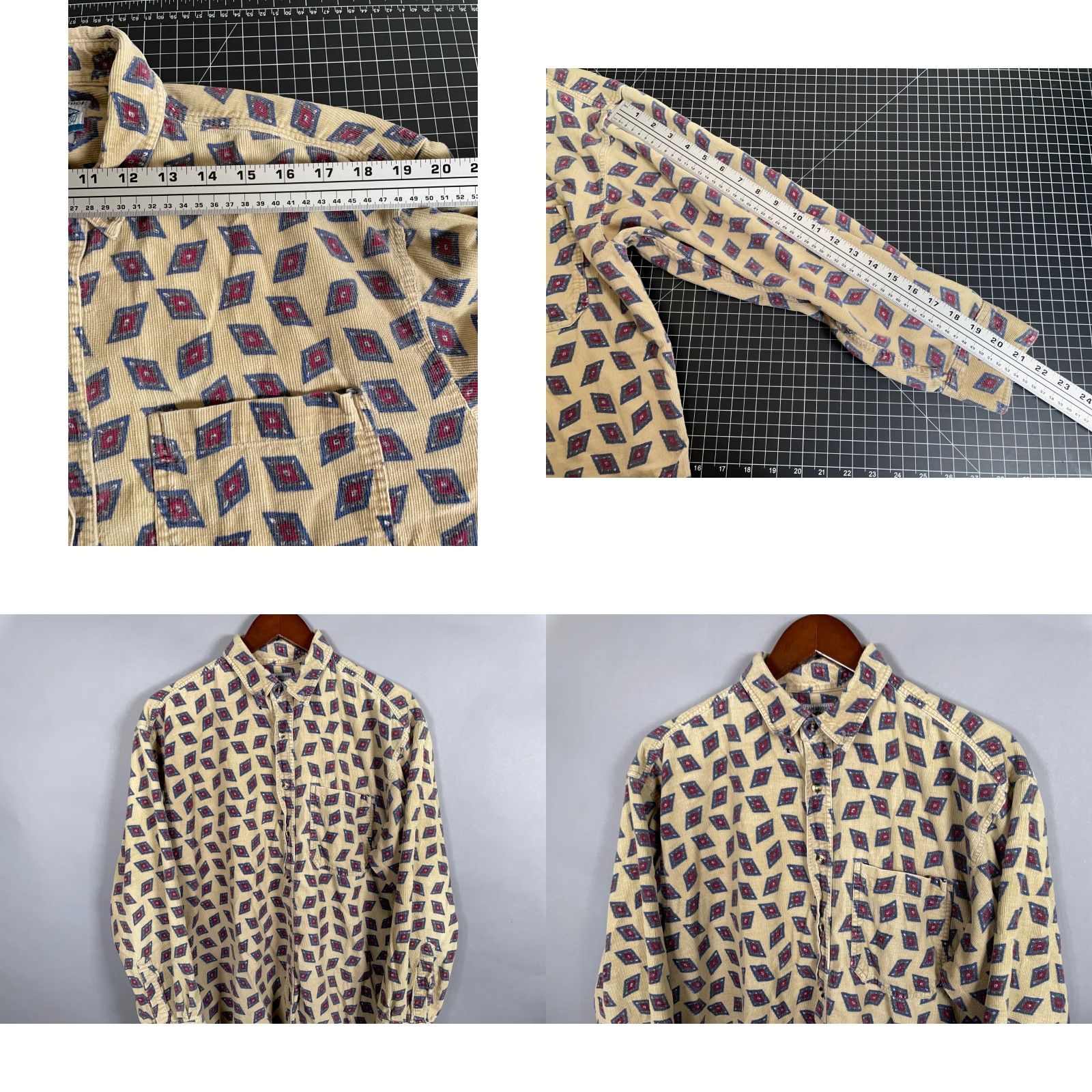 Etro VINTAGE Cambridge Classics Mens Button-Up Shirt Adult Medium Corduroy Geometric Diamond Pattern 90s Preppy Retro Beige Size US M / EU 48-50 / 2 - 8 Thumbnail