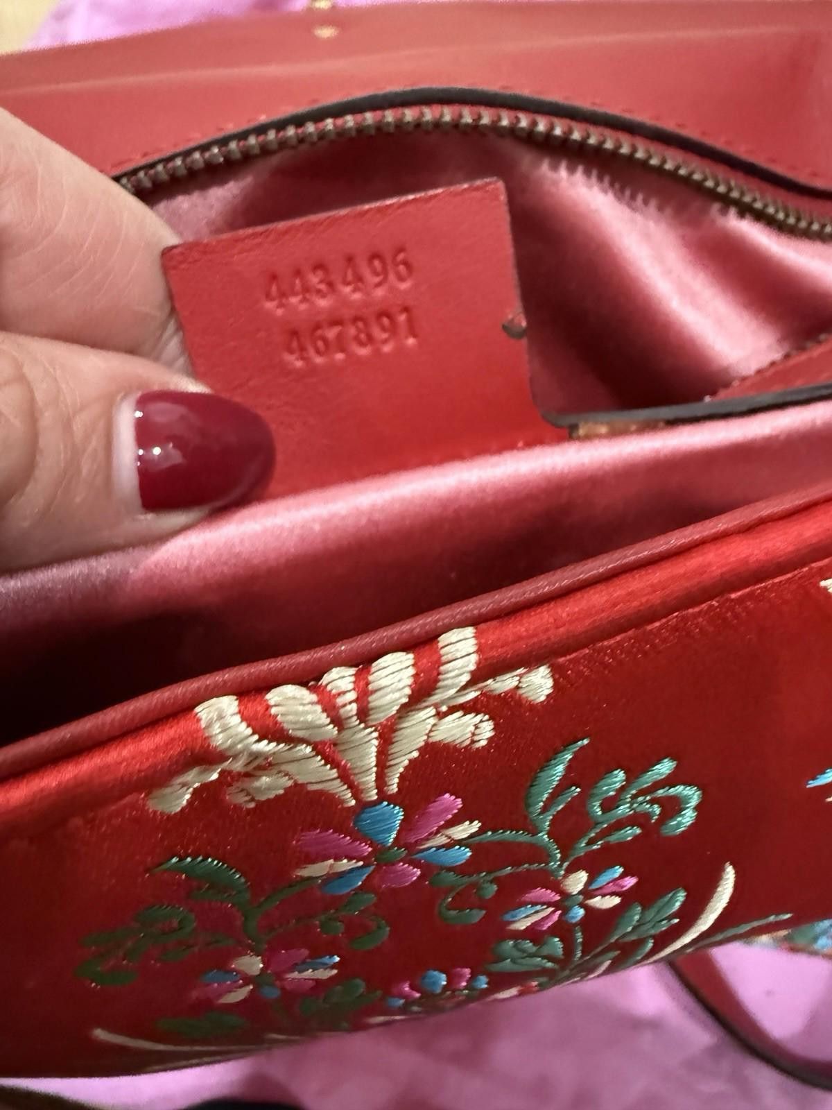 Gucci Gucci GG Marmont Medium Red Matelasse Satin Shoulder Bag Size ONE SIZE - 9 Thumbnail