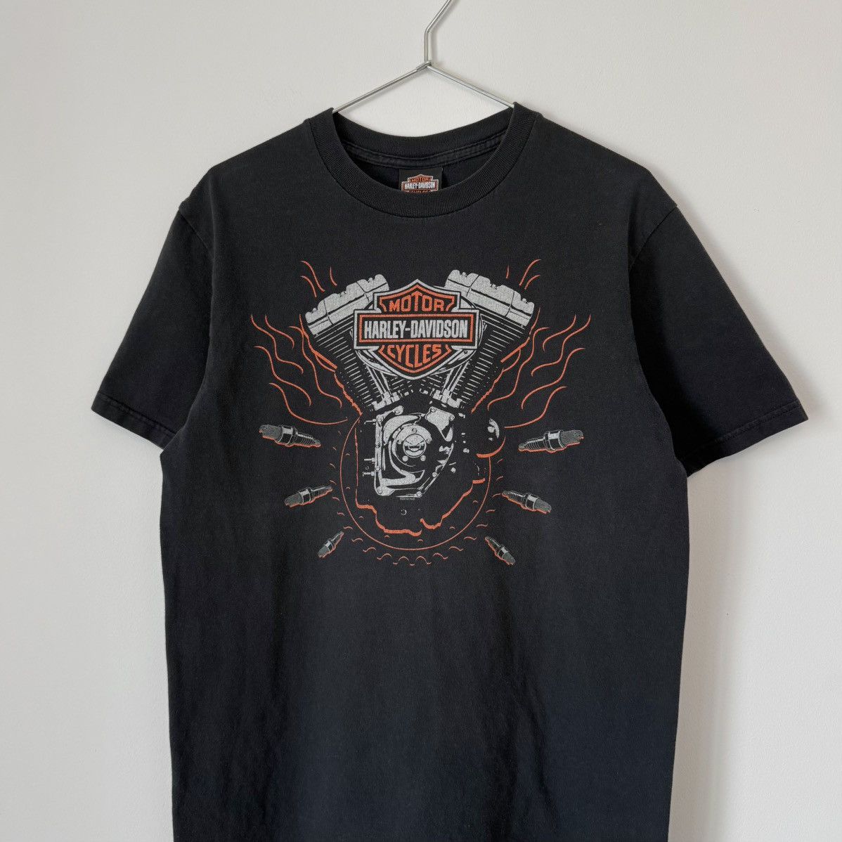 Harley Davidson Vtg 2000s Harley Davidson Flames Engine Faded Biker Tee ERD Size US M / EU 48-50 / 2 - 3 Thumbnail