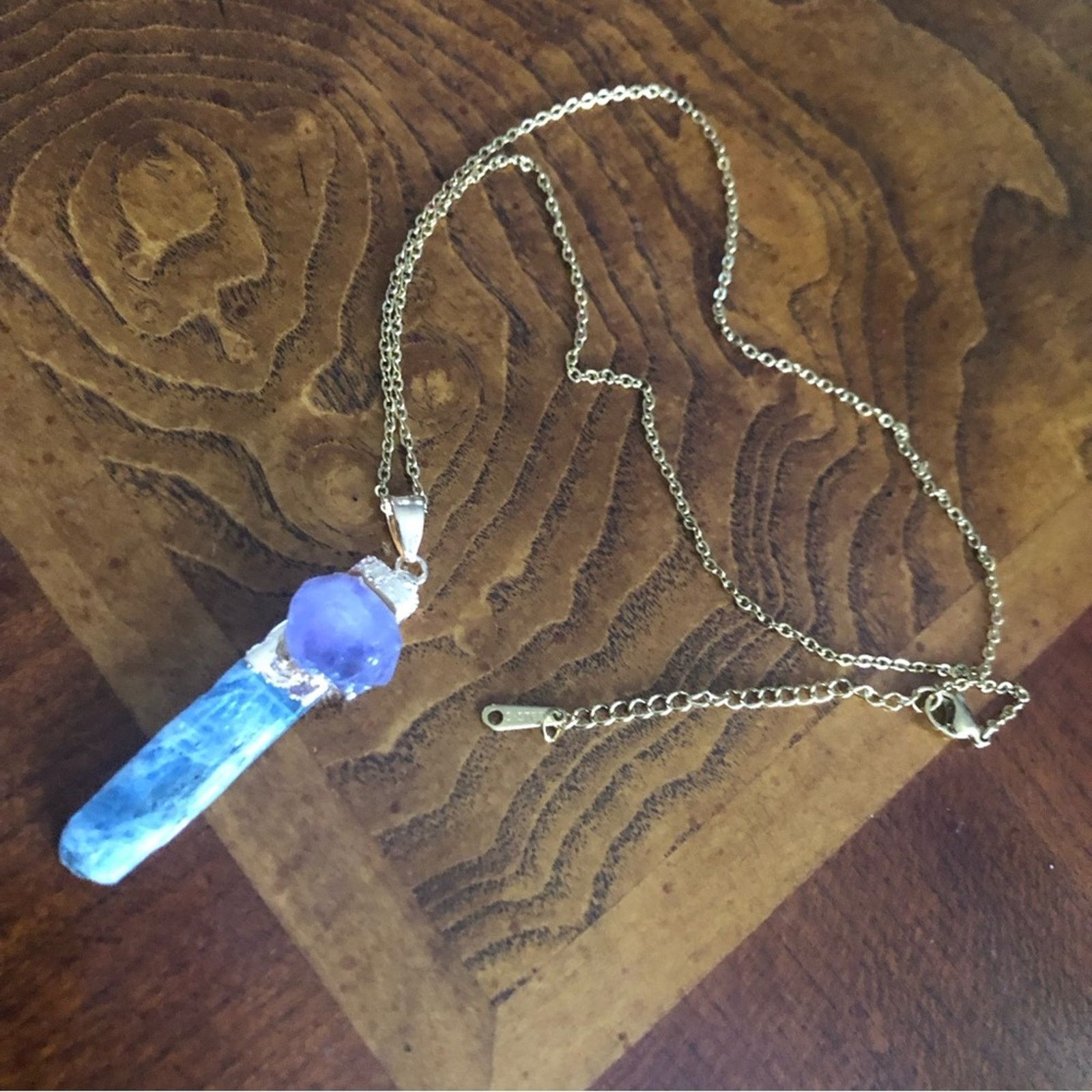 Handmade Handcrafted genuine kyanite and amethyst quartz necklace Size ONE SIZE - 2 Thumbnail