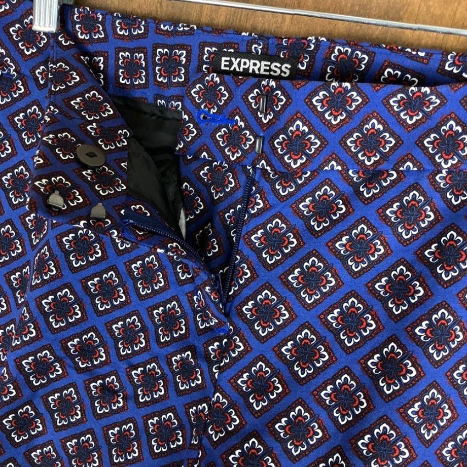 Express Express Womens Pants Blue Multicolored Columnist Mid Rise Stretch 8 R Size 30" / US 8 / IT 44 - 4 Thumbnail
