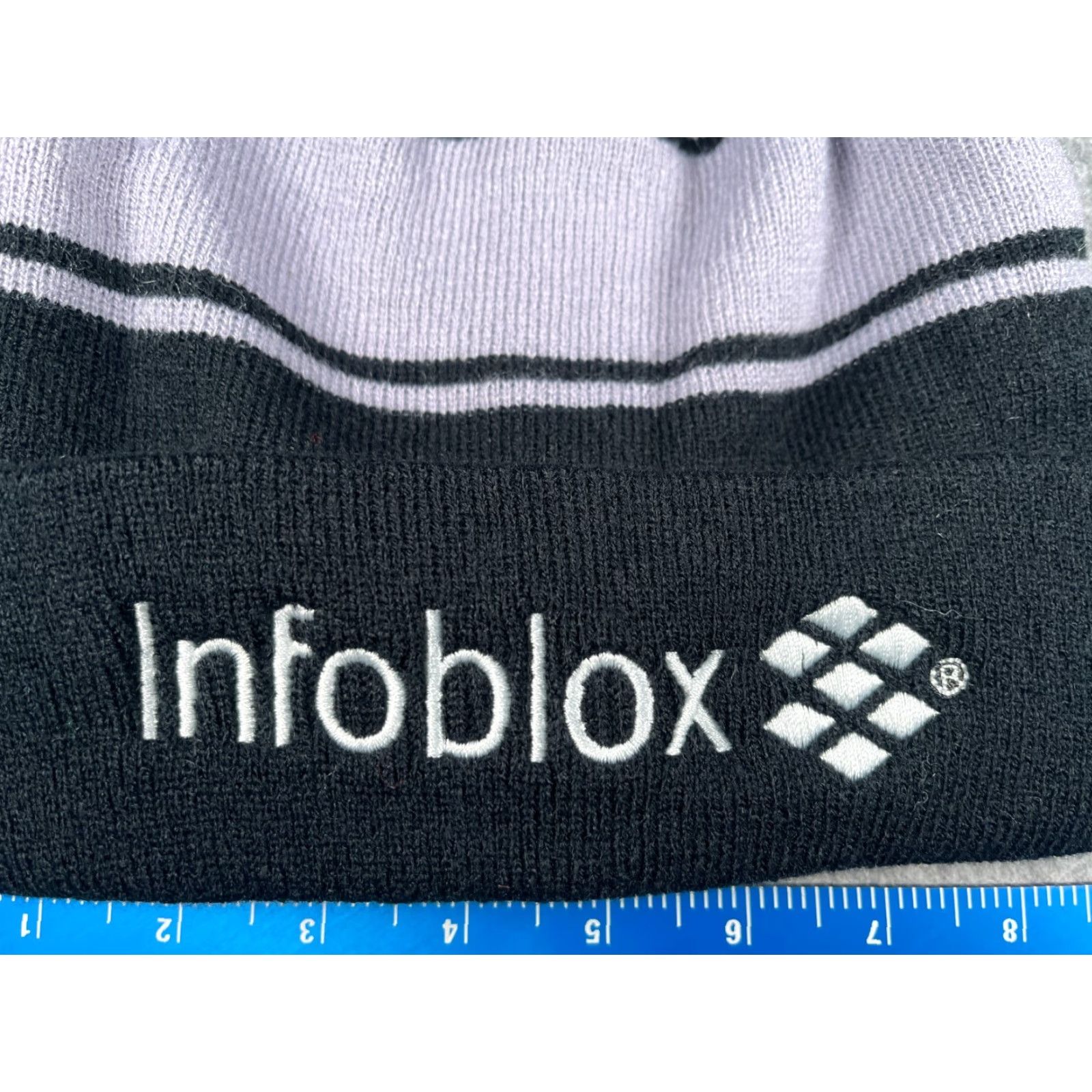 Vintage Infoblox Beanie Toque Adult One Size Gray Black Knit Striped 100% Acrylic Pom Size ONE SIZE - 2 Thumbnail