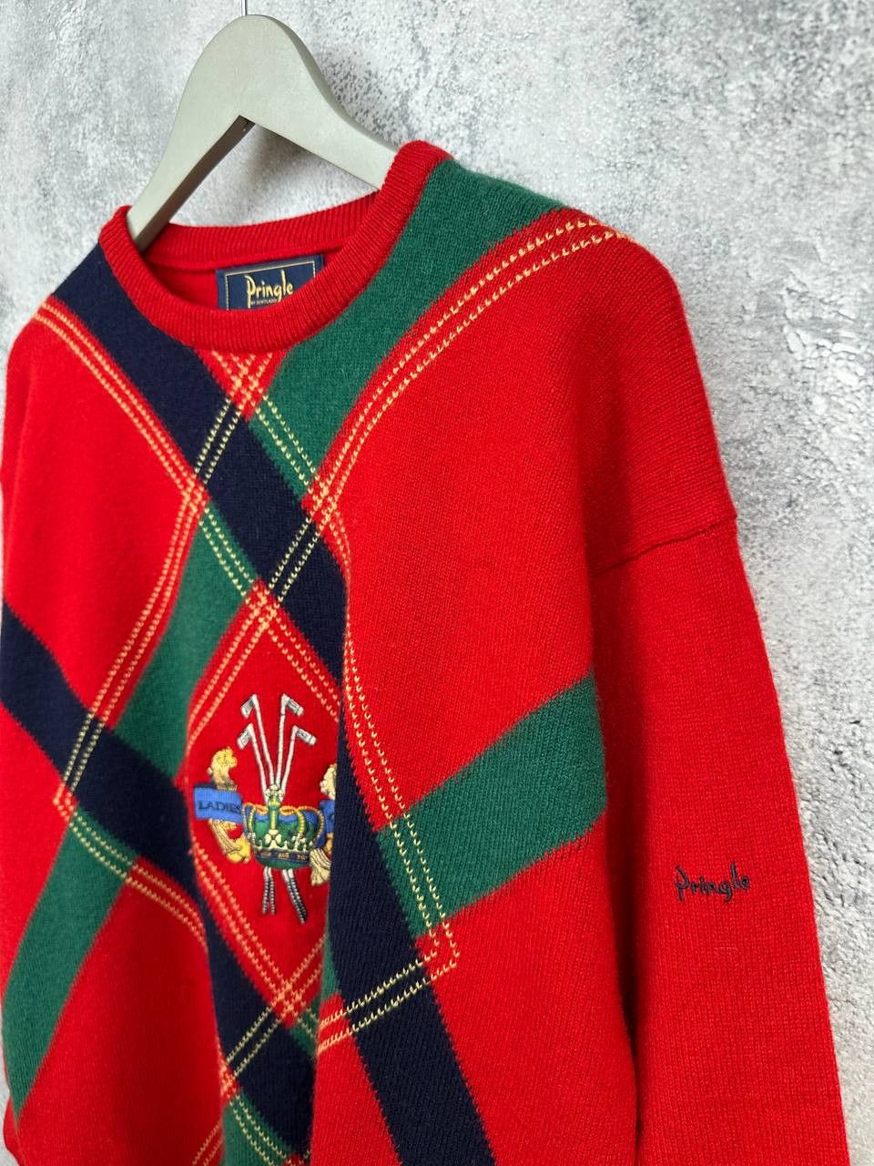 Pringle Of Scotland Pringle of Scotland Argyle Golf Crest Red Wool Knit Sweater Size US XL / EU 56 / 4 - 5 Thumbnail