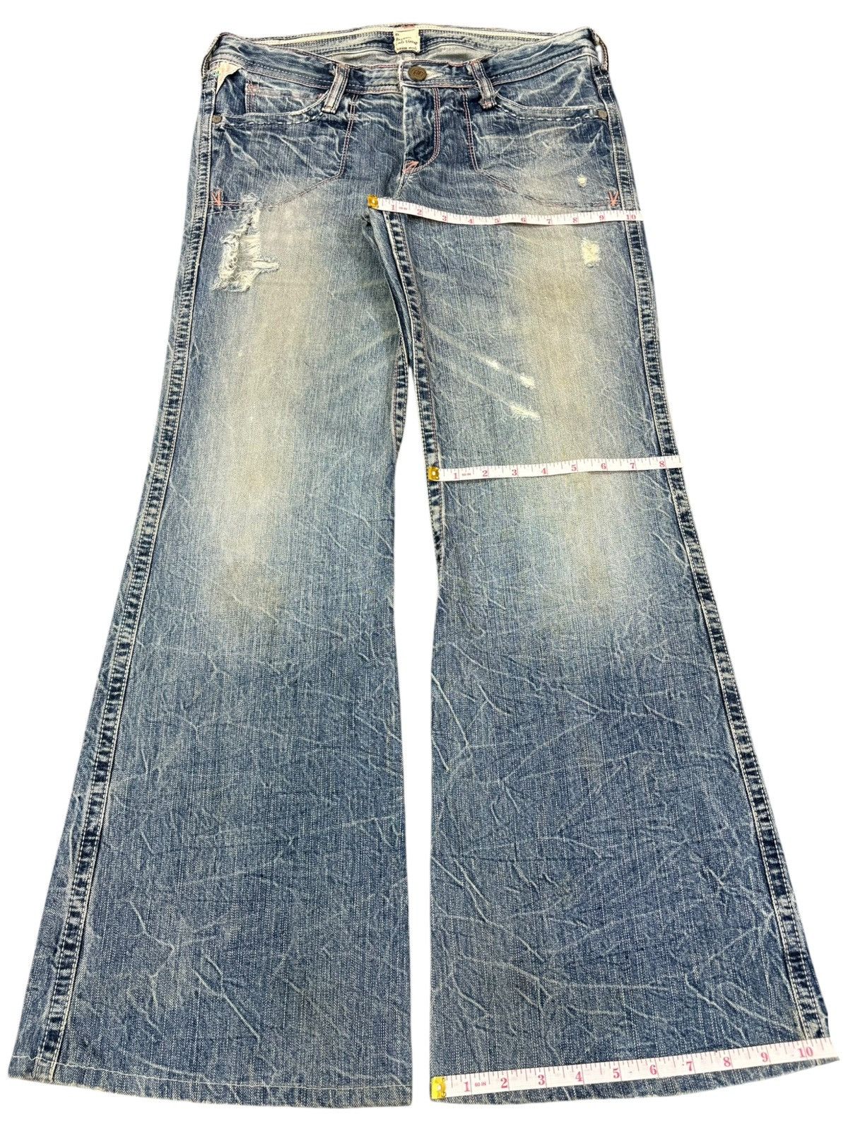 Japanese Brand Vintage Japanese Brand Crack Wash Distressed Flare Jeans Size 31" - 13 Thumbnail