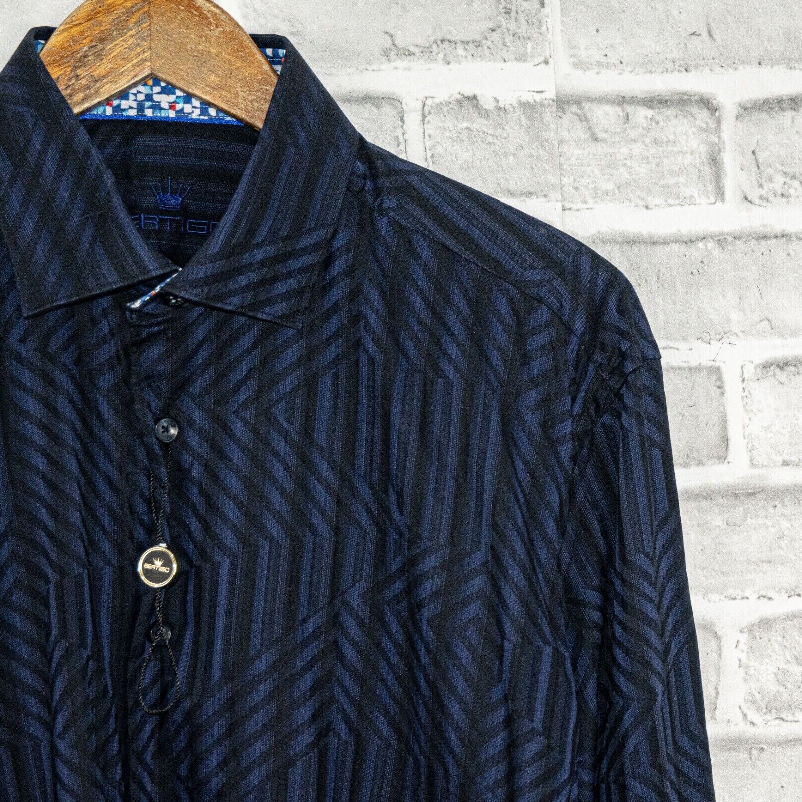 Other BERTIGO Men's Long Sleeve Button up Shirt Blue Geo Stripe Size US L / EU 52-54 / 3 - 5 Thumbnail