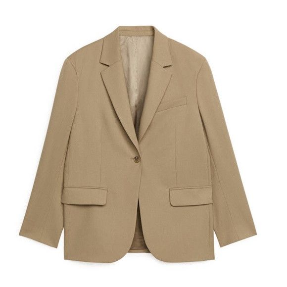 image of Wool Arket Oversized Hopsack Blazer in Dark Beige, Women's (Size Small)