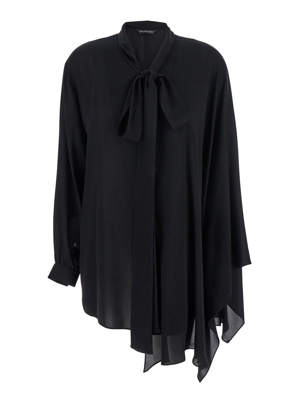 Balenciaga Black Blouse with Pussybow Collar and Asymmetric Design in Silk Woman Size S / US 4 / IT 40 - 1 Thumbnail