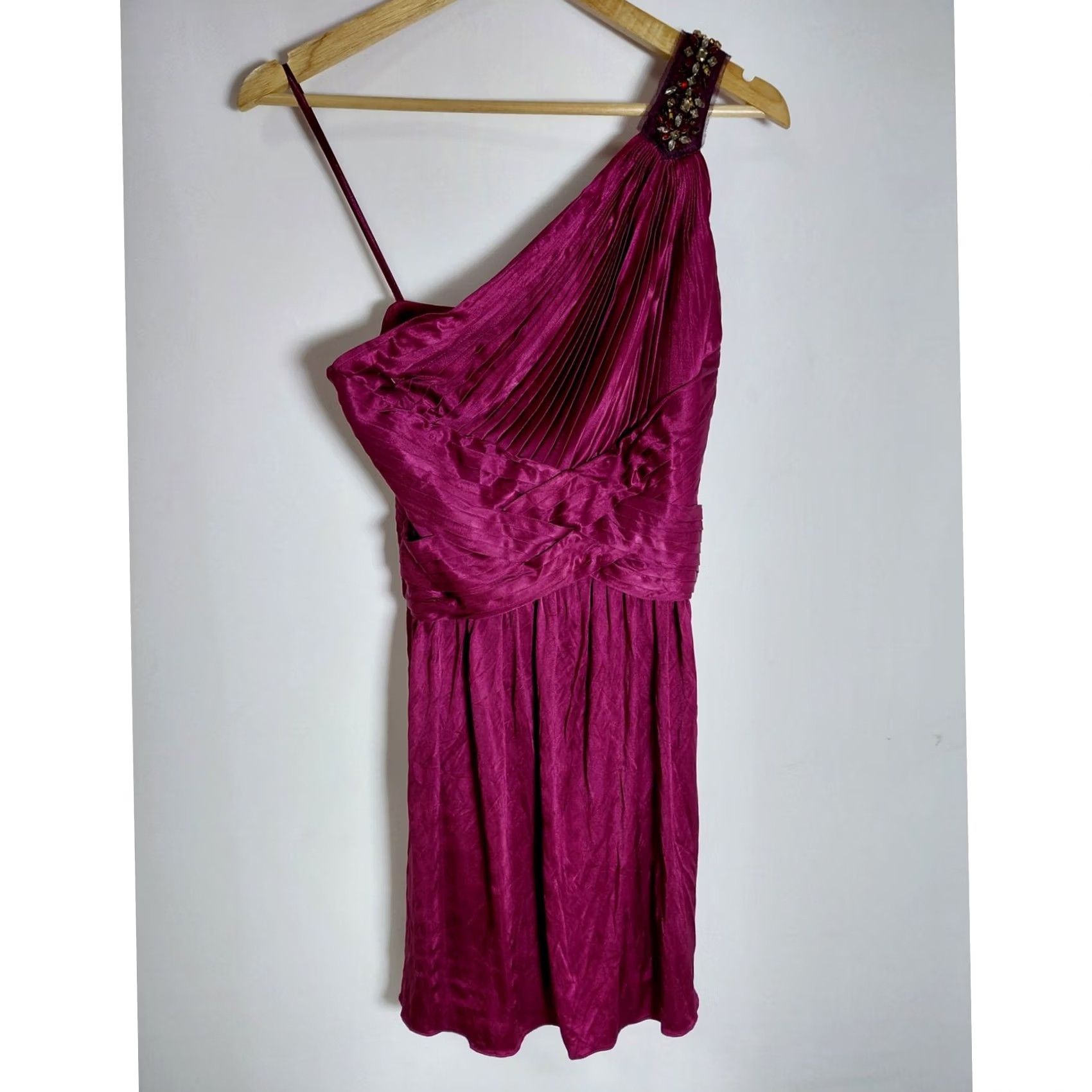 Bcbgmaxazria BCBGMAXAZRIA One Shoulder Dress Pink Solid Sleeveless Short Women Size S Size 28" / US 6 / IT 42 - 2 Thumbnail