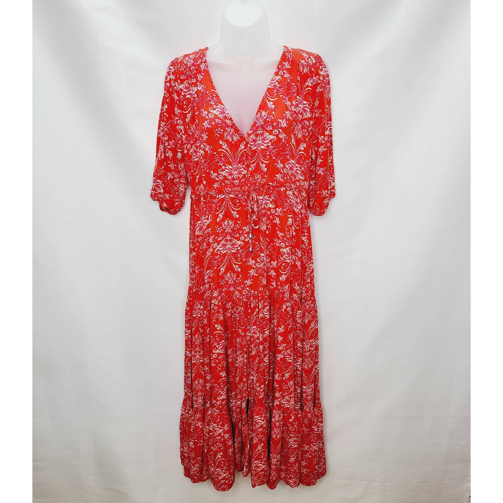 Anthropologie Anthropologie Abel The Label Red Paisley Tiered Midi