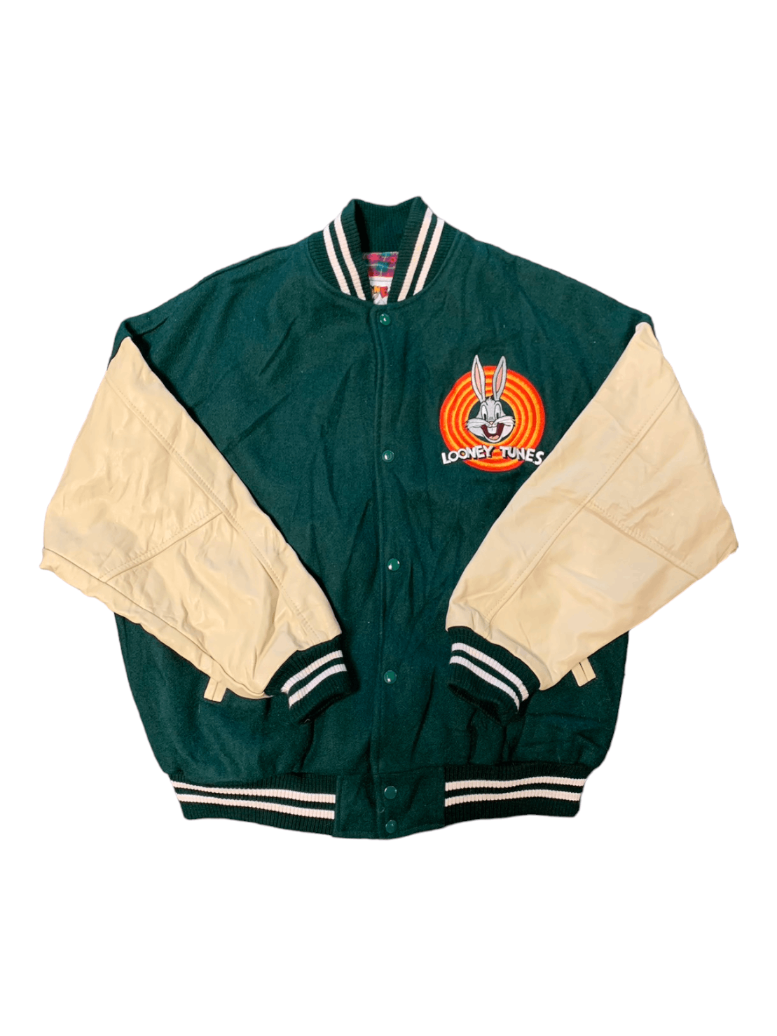 image of Warner Bros 90's Looney Tunes Bugs Bunny Baseball Jacket in Green, Men's (Size XL)