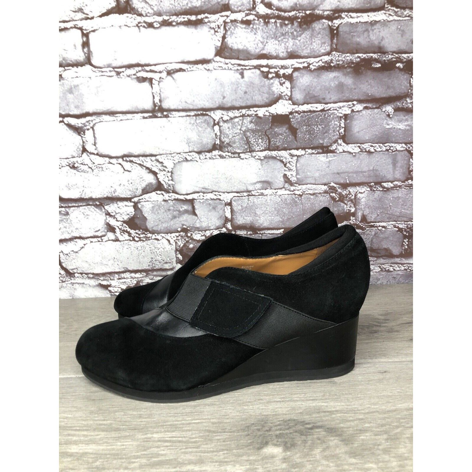 Other Earthies Bondy Black Suede Leather Strap Wedge Booties Women Size US 9 / IT 39 - 1 Thumbnail
