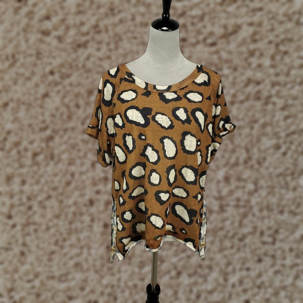 B Sides UMGEE Blouse Women Small Brown White Leopard Print Slit Sides Size S / US 4 / IT 40 - 1 Thumbnail