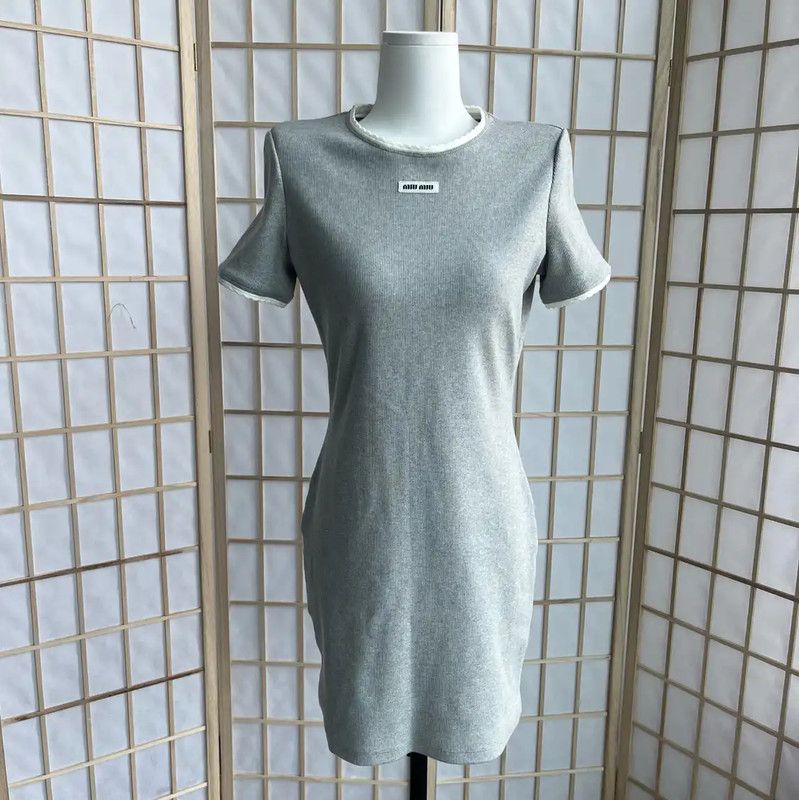 Miu Miu Miu Miu Gray Cotton Dress for Women 0089 Size L / US 10 / IT 46 - 1 Thumbnail