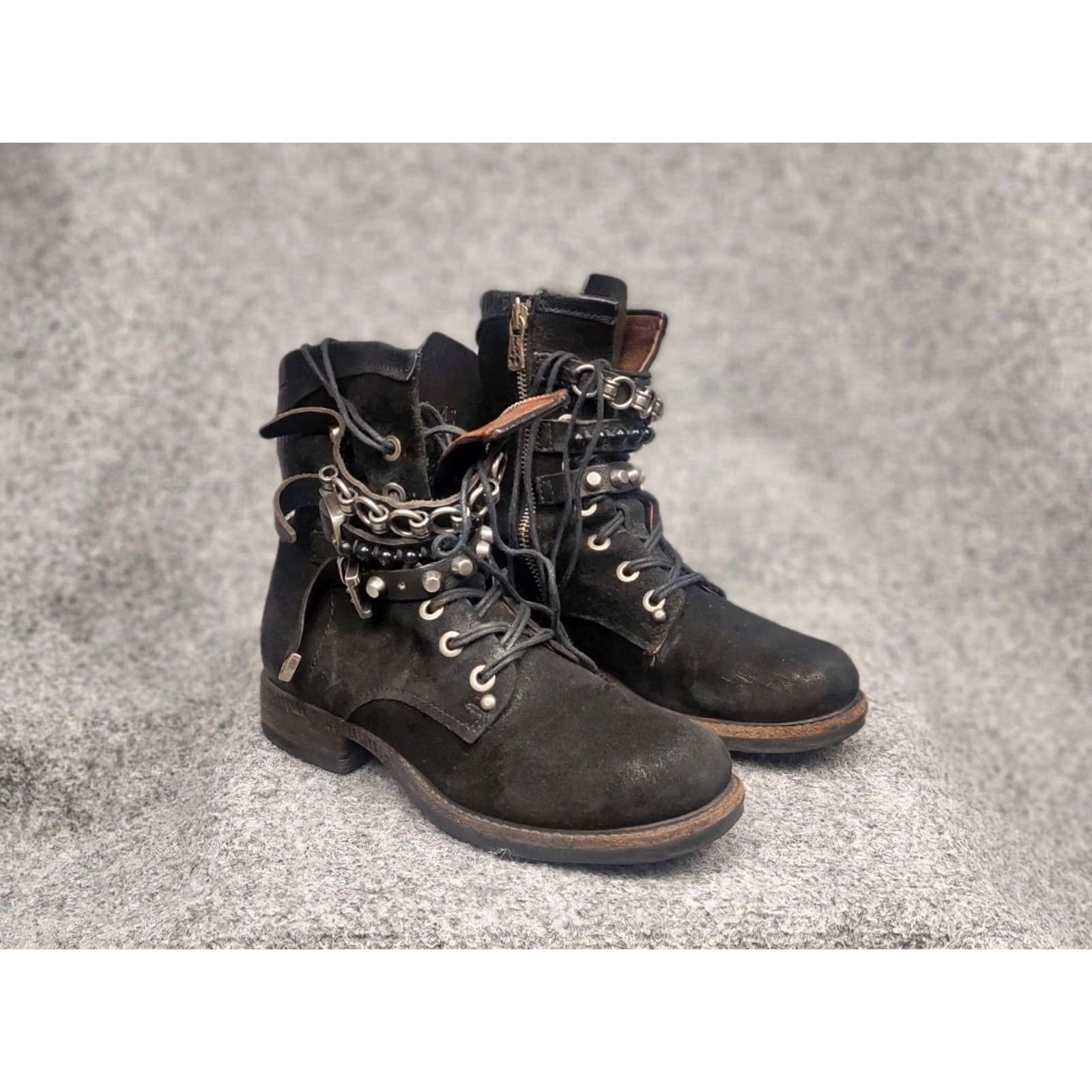 A.S.98 A.S.98 Vintage Black Suede Combat Boots Mid Calf Leather Outsole Zip 36 Womens Grunge Vintage Boots Size US 6 / IT 36 - 6 Thumbnail
