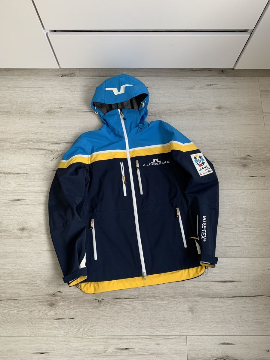 image of J Lindeberg Ski Jacket St. Moritz Jacket in Blue Yellow, Women's (Size Large)
