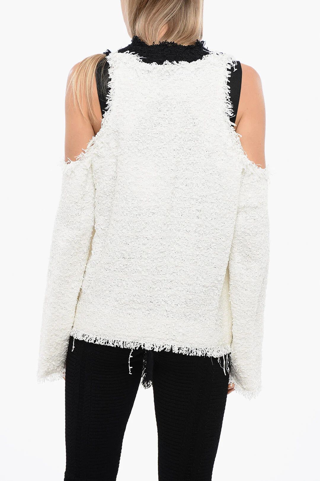 Balmain og1mm0326 Cold-Shoulder Tweed Blazer in Black/White Size S / US 4 / IT 40 - 2 Thumbnail