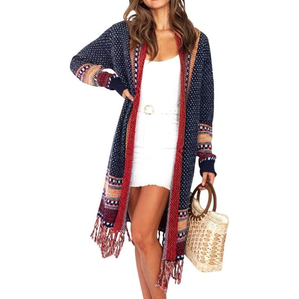 Other CCC Bohemian Aztec Tribal Print Knit Cardigan Fringe Multico Size L / US 10 / IT 46 - 4 Thumbnail