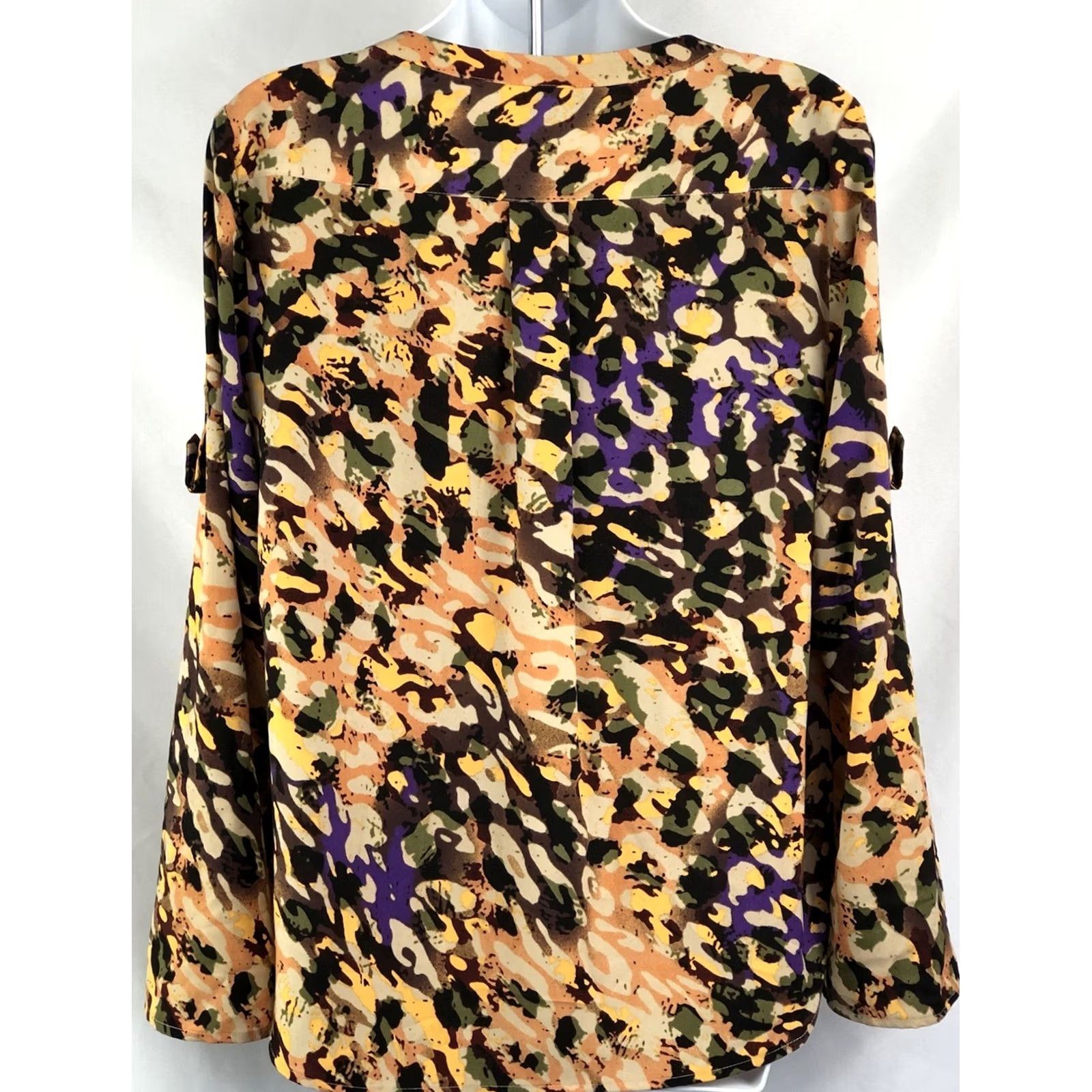 Anne Klein Anne Klein Blouse Shirt M Multicolor Geometric Long Sleeve Roll Tab Button Front Round Neck Women's Size M / US 6-8 / IT 42-44 - 4 Thumbnail
