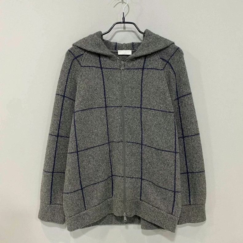 Brunello Cucinelli Gray Plaid Cashmere Zip Jacket Size US XS / EU 42 / 0 - 1 Thumbnail