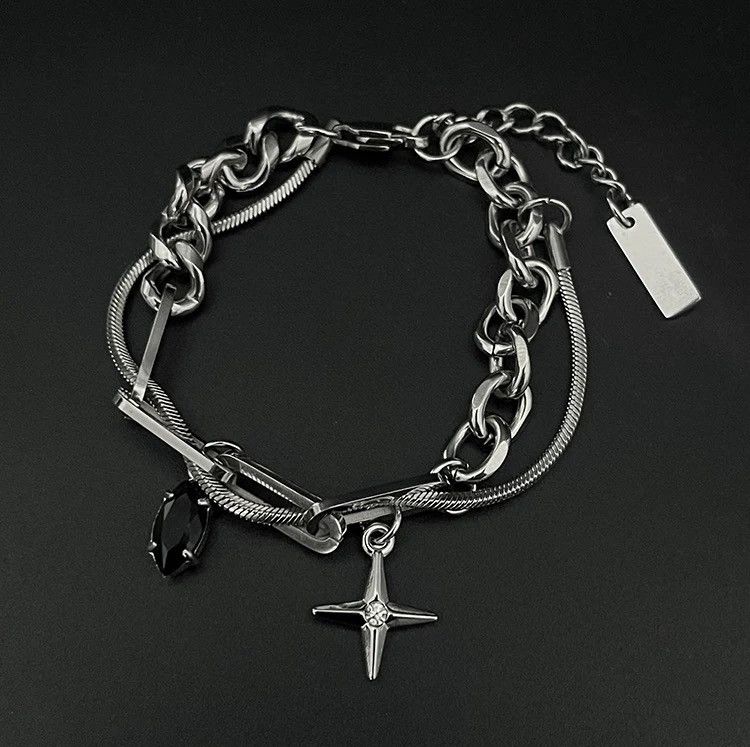 Japanese Brand × Jewelry Fashion retro punk star double layer twist chain bracelet Size ONE SIZE - 4 Thumbnail
