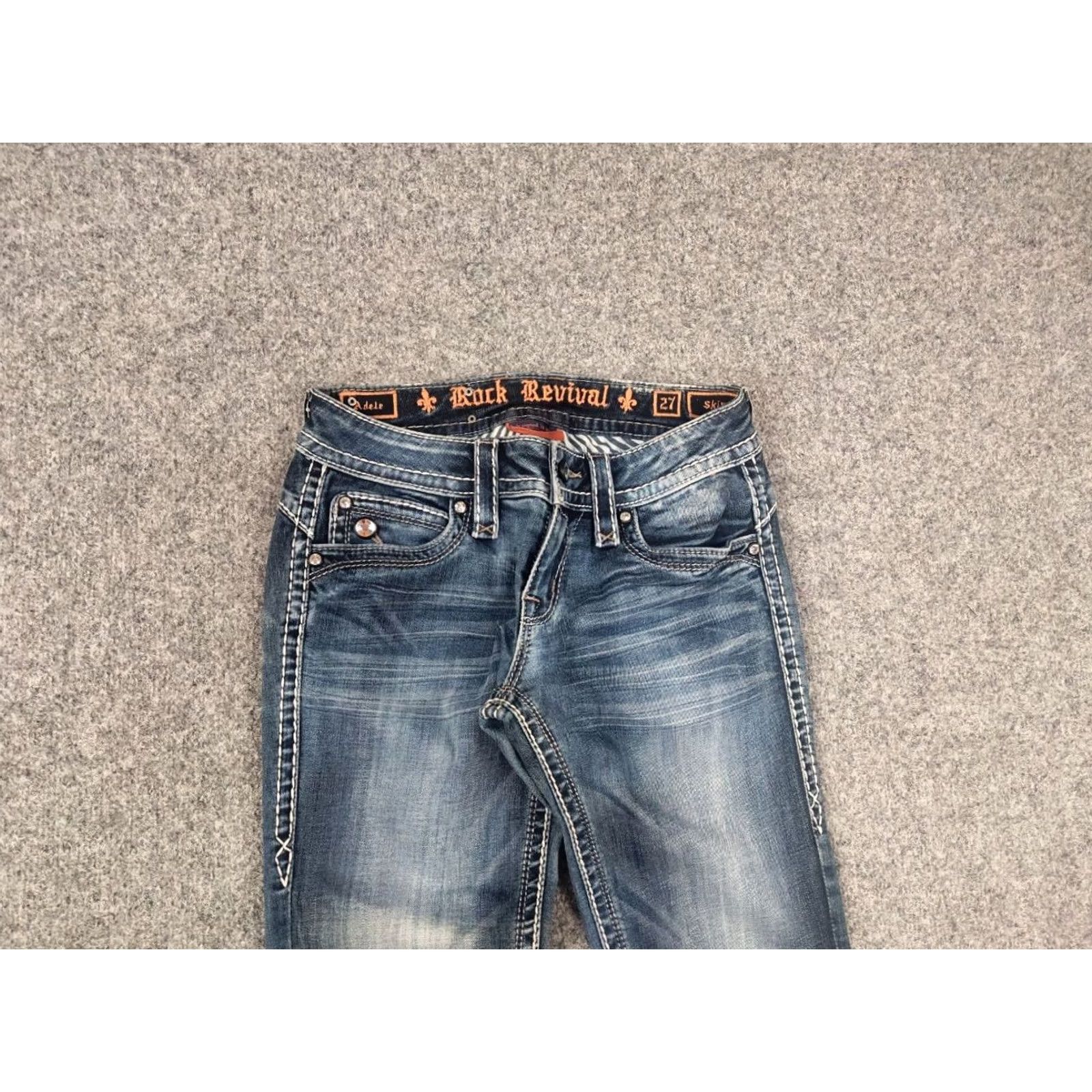 Vintage VINTAGE Rock Revival Adele Embroidered logo Y2K Style Blue Denim Jeans Size 27" / US 4 / IT 40 - 3 Thumbnail