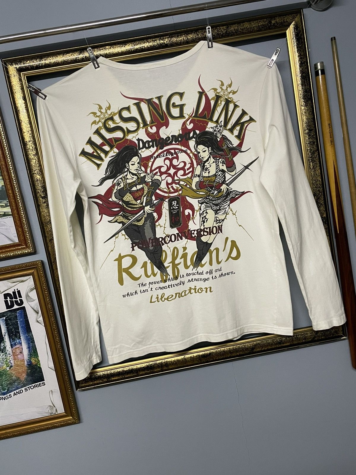 Vintage 90s Japan Designer Bullet Noise Yakuza Art Work Tee main image 8
